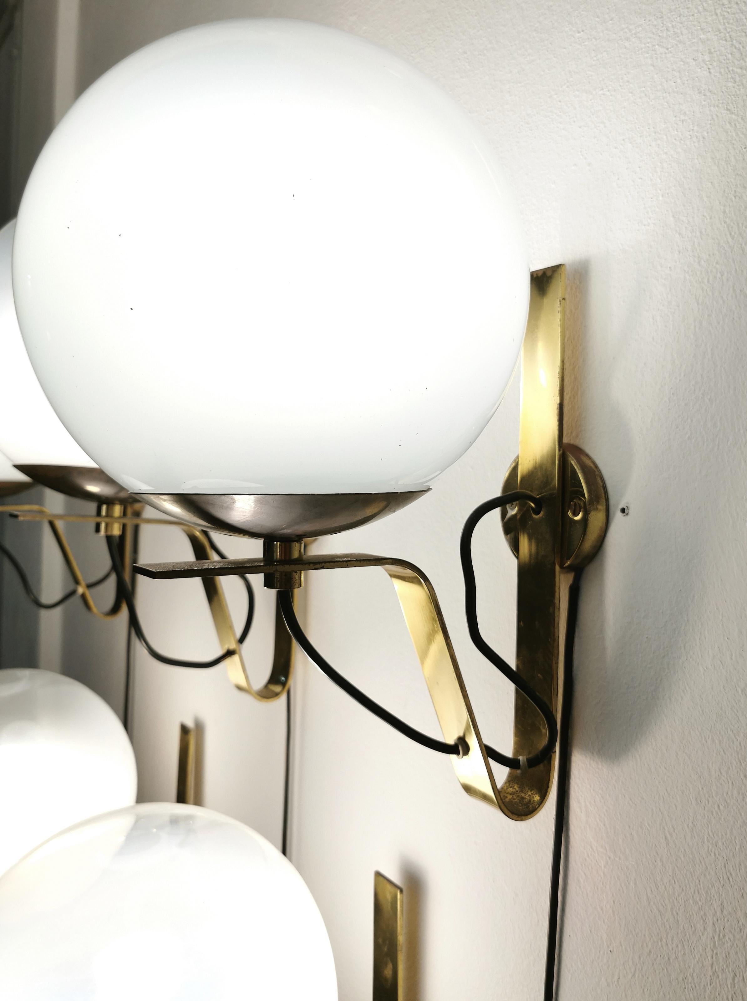 Wall Lights Sconces Brass Glass Style of Gino Sarfatti Mid Century 60s Set of 5 1