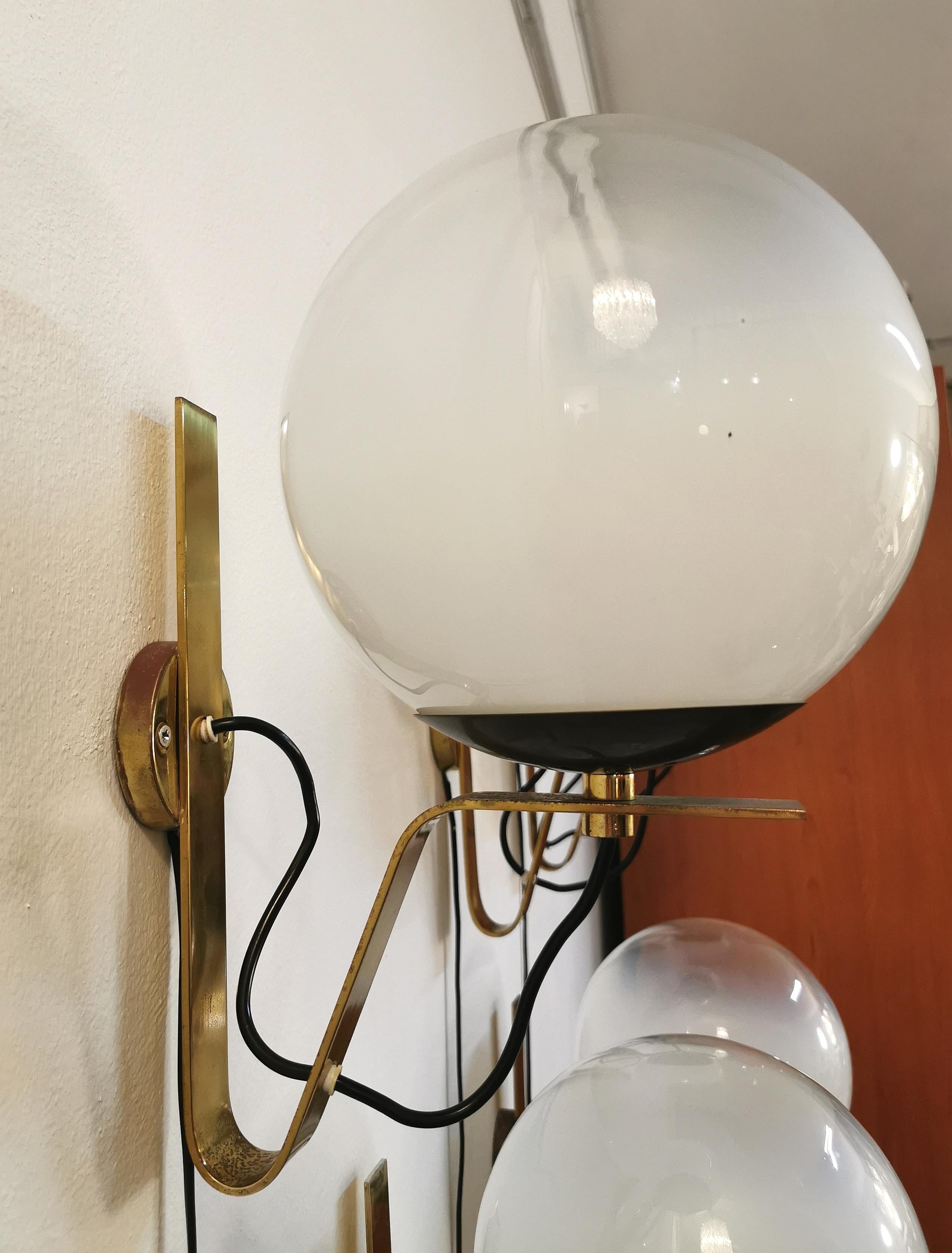 Wall Lights Sconces Brass Glass Style of Gino Sarfatti Mid Century 60s Set of 5 3
