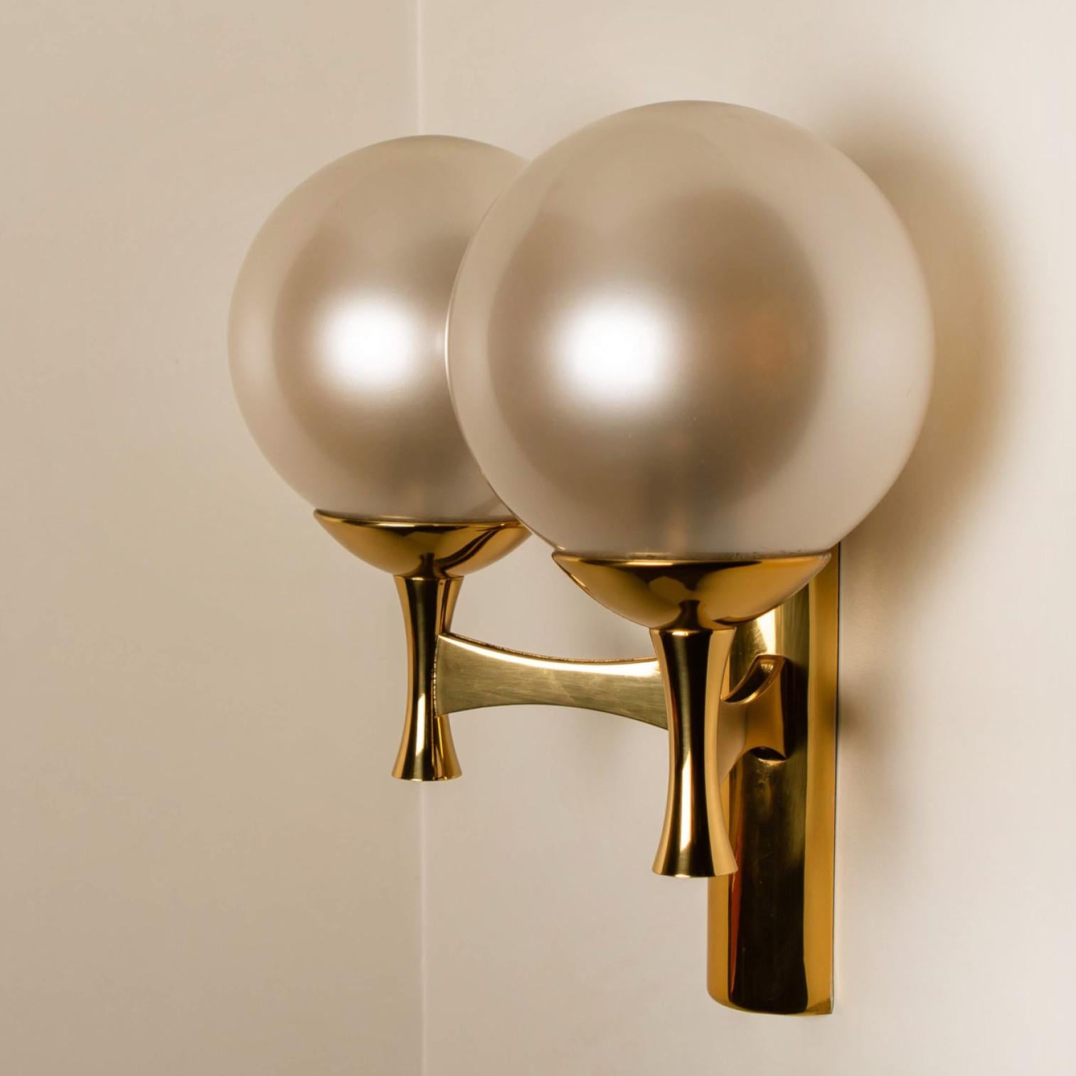 German Wall Lights Brass with Opaline Brass in the Style of Sciolari For Sale