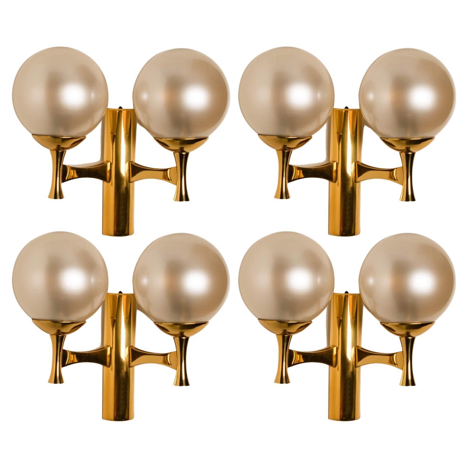 Wall Lights Brass with Opaline Brass in the Style of Sciolari