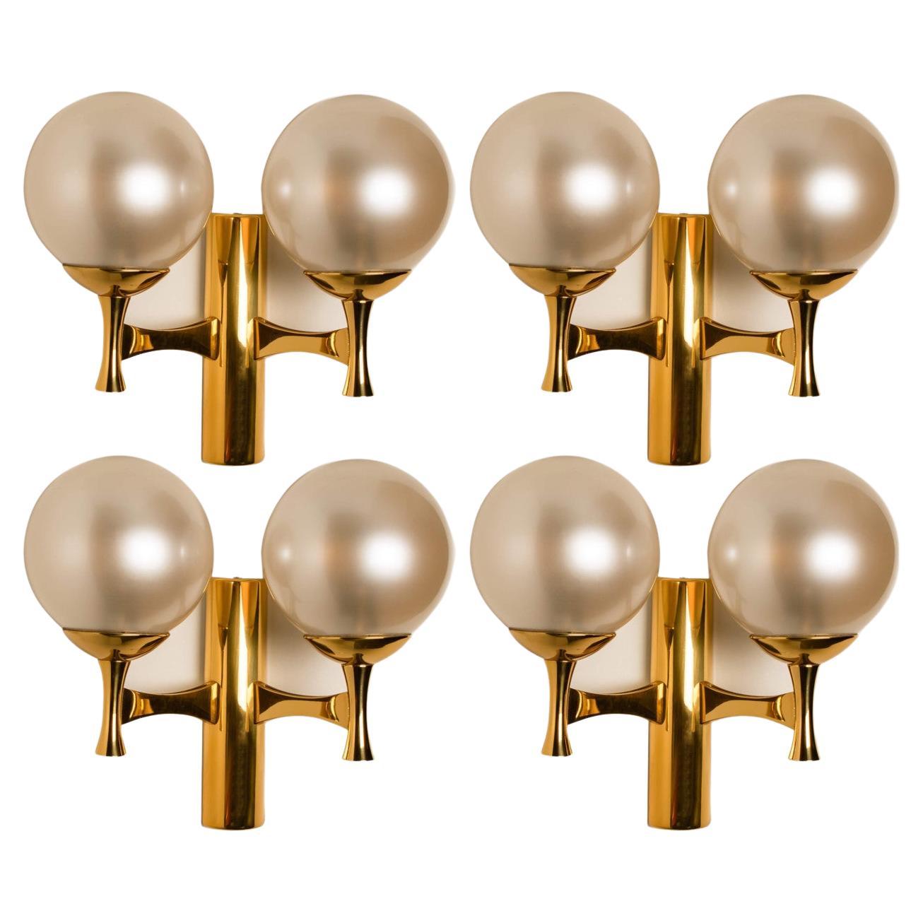 Wall Lights Brass with Opaline Brass in the Style of Sciolari For Sale
