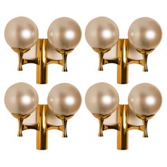 Retro Wall Lights Brass with Opaline Brass in the Style of Sciolari