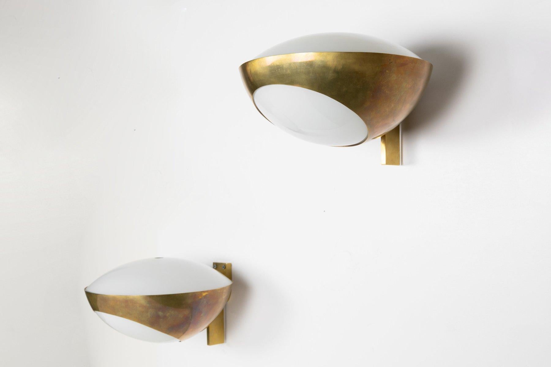 Ottone Wall Lights by Max Ingrand for Fontana Arte, 1970s, Set of 2 in vendita