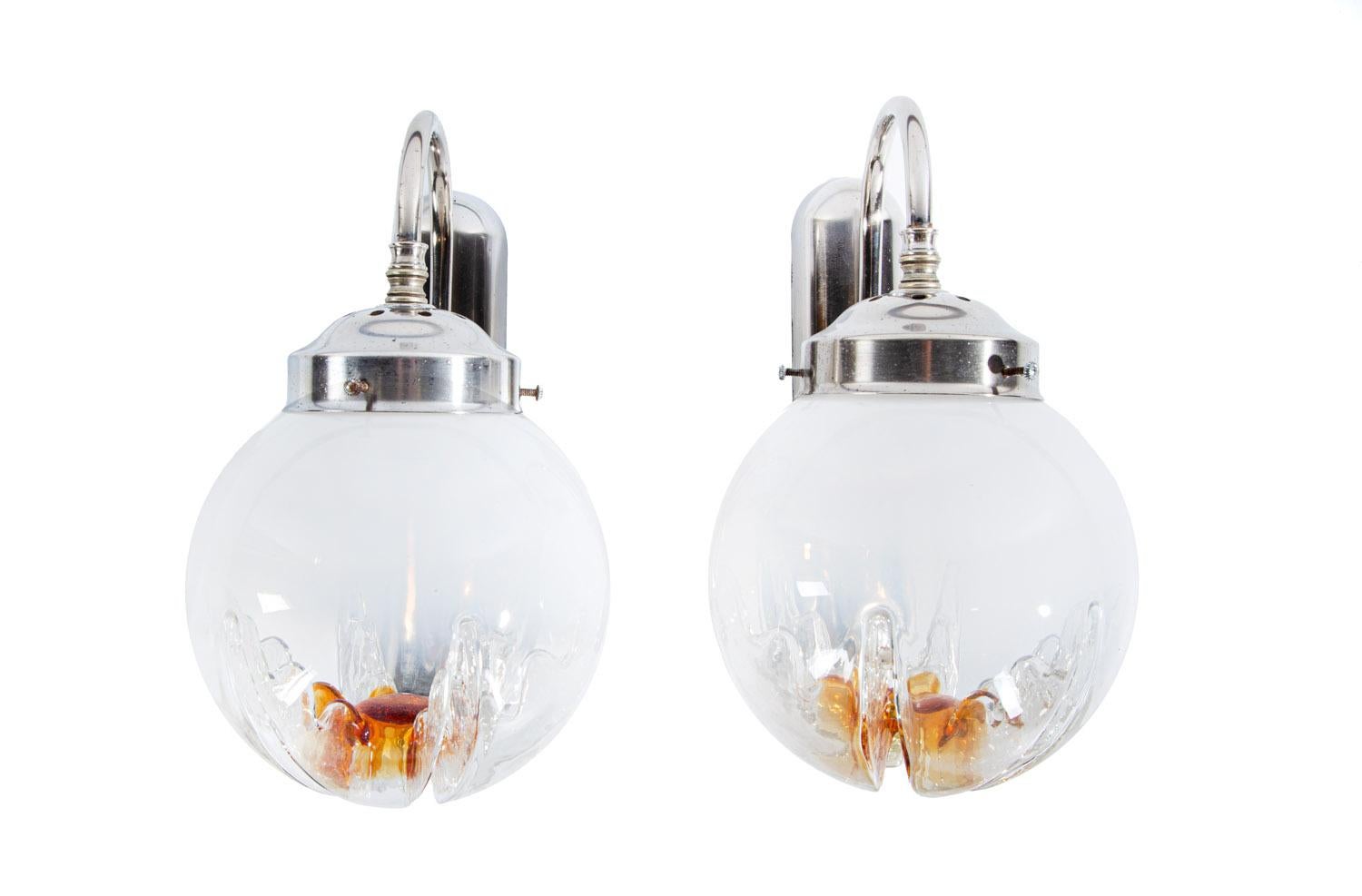 2 wall lamps produced in Italy by Mazzega, 70s