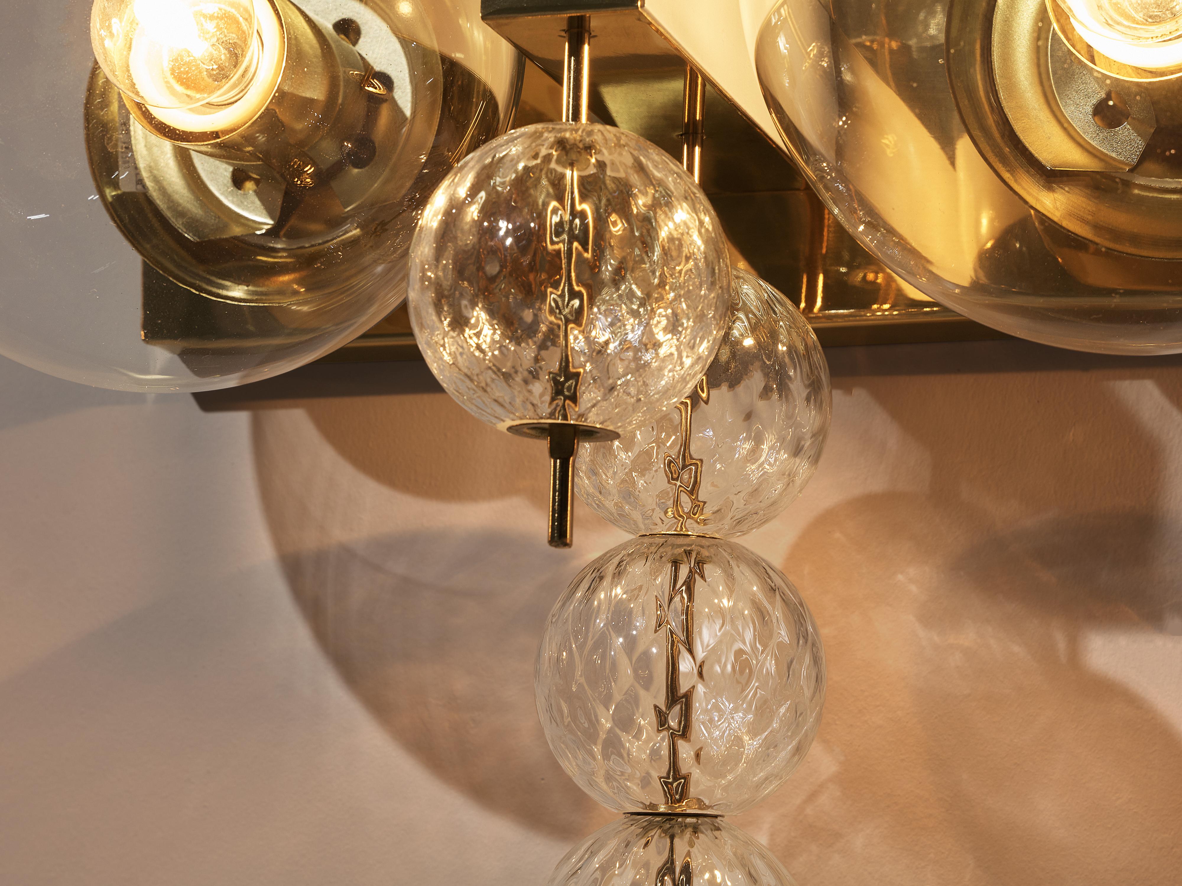 Late 20th Century Wall Lights in Brass and Glass For Sale