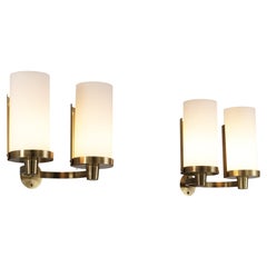 Wall Lights in Brass and Opaline Glass