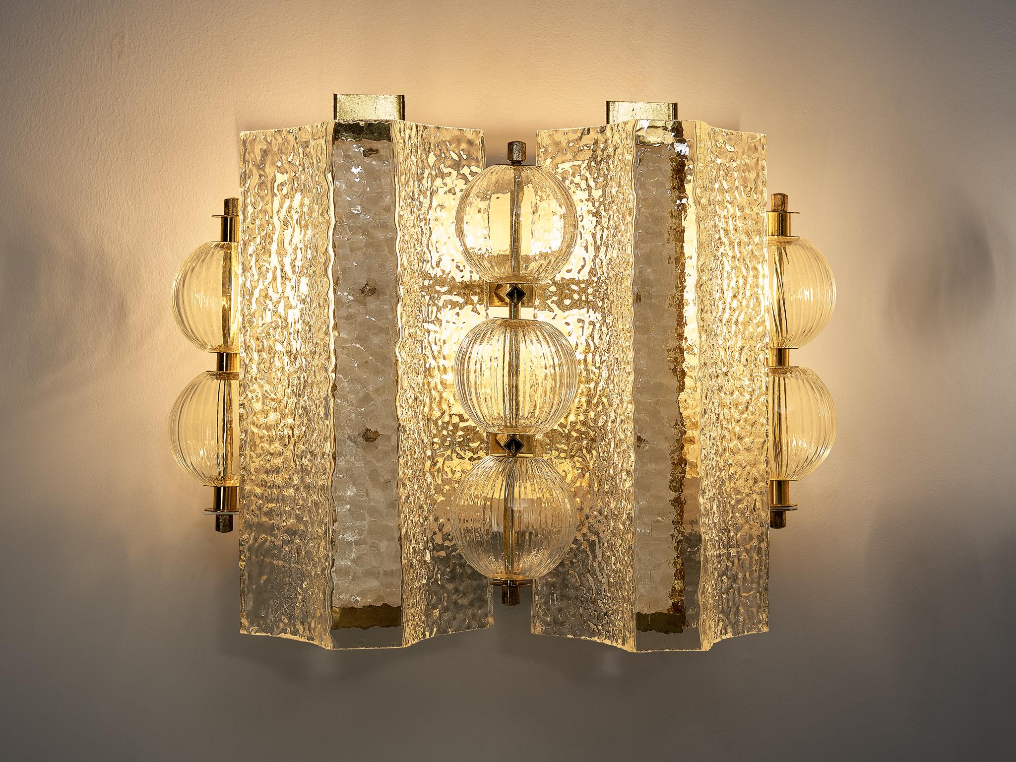 Wall Lights in Textured Glass and Brass  For Sale 6