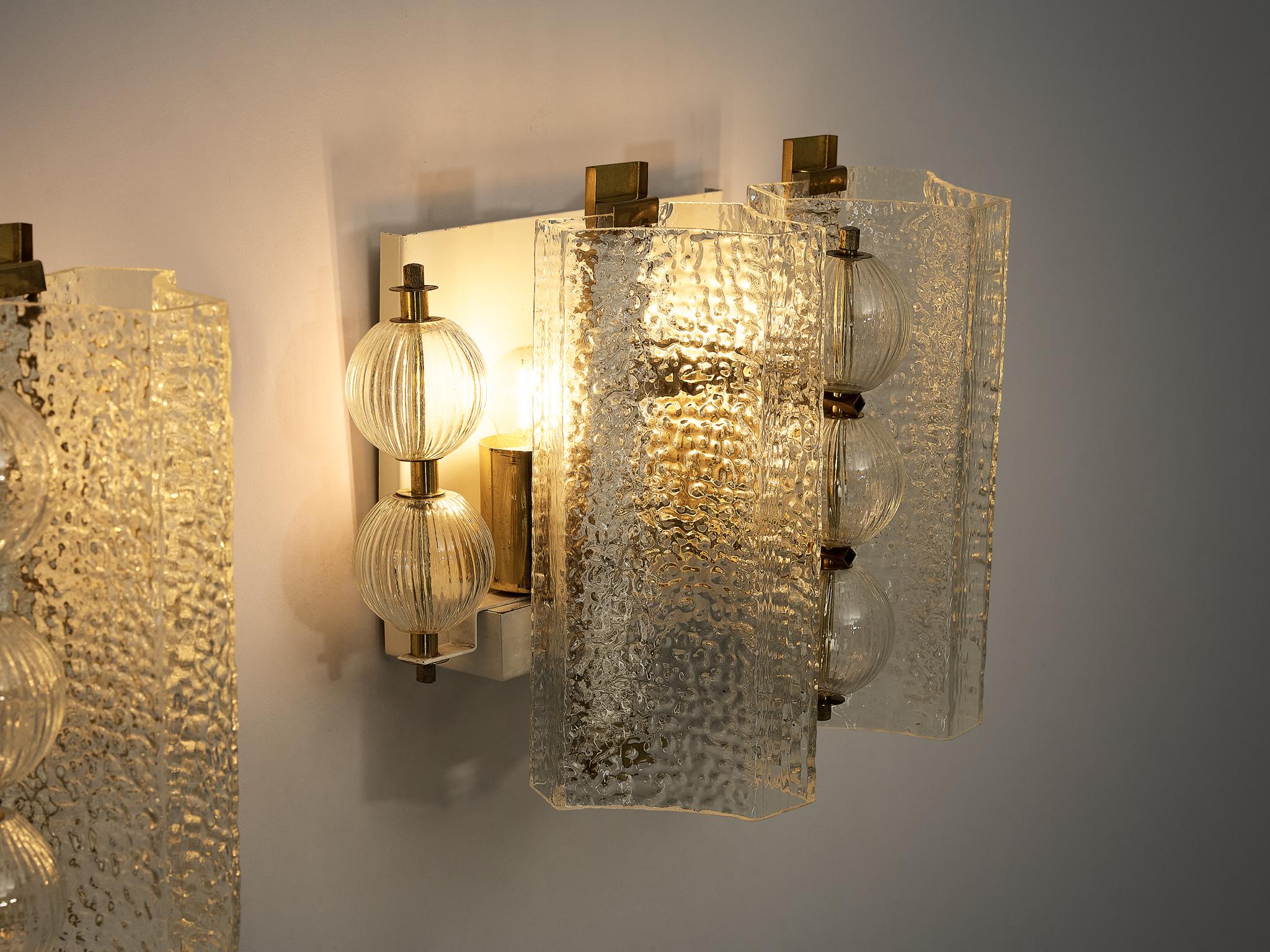 Wall Lights in Textured Glass and Brass  For Sale 4