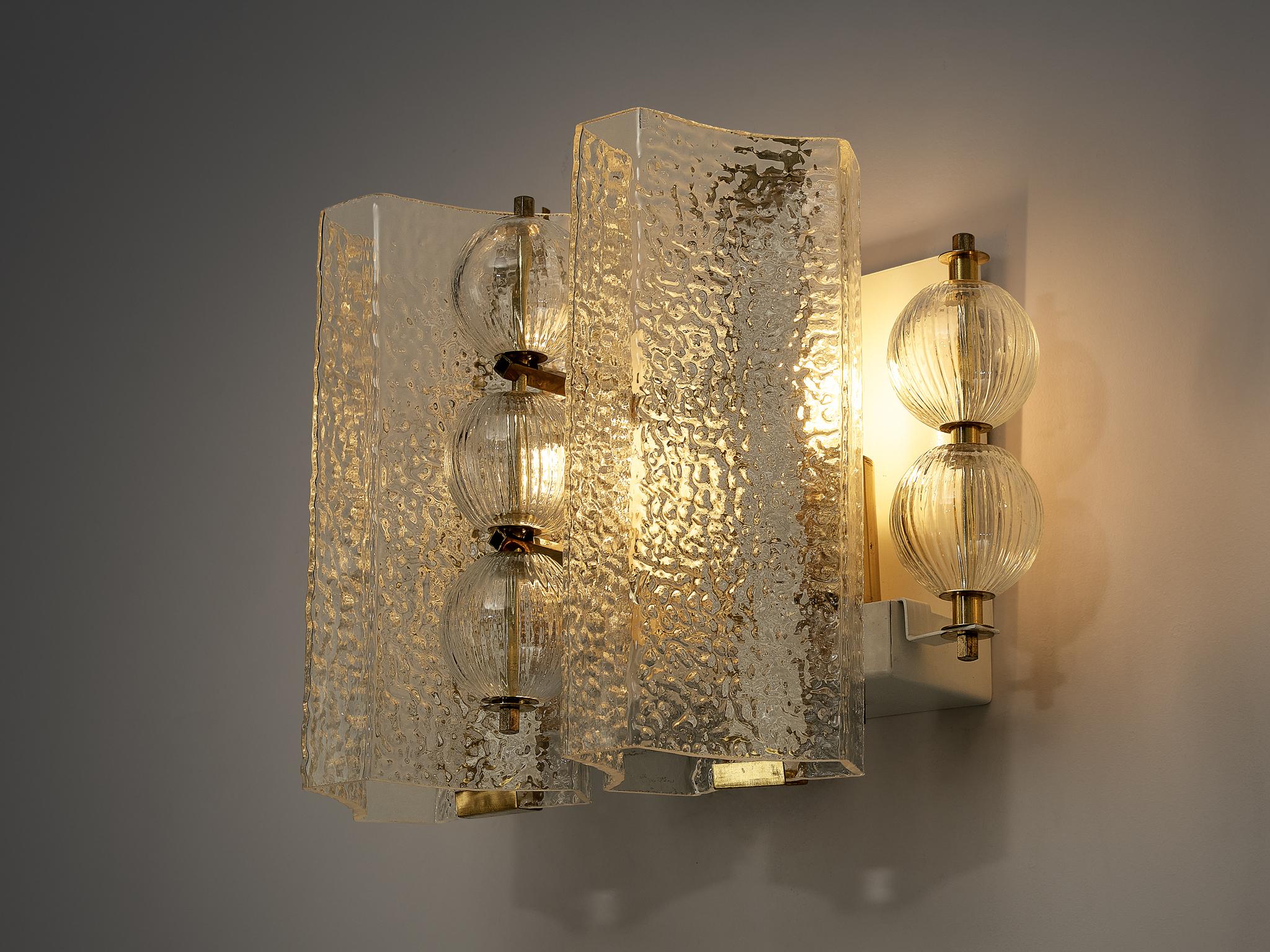 Wall Lights in Textured Glass and Brass  For Sale 5