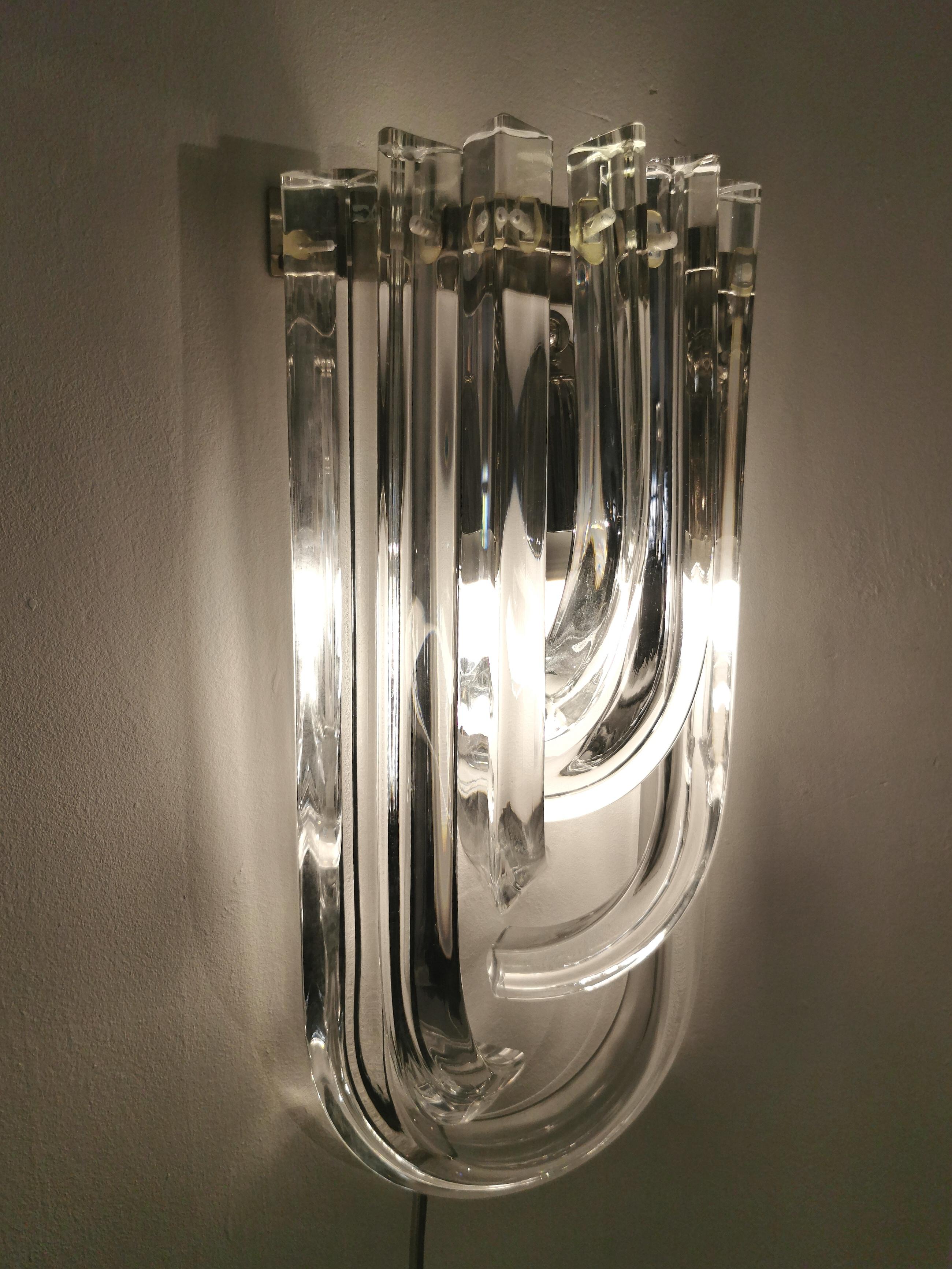 Wall Lamps Murano Glass by Venini Metal Aluminum Chromed Italy 1980s Set of 2 4