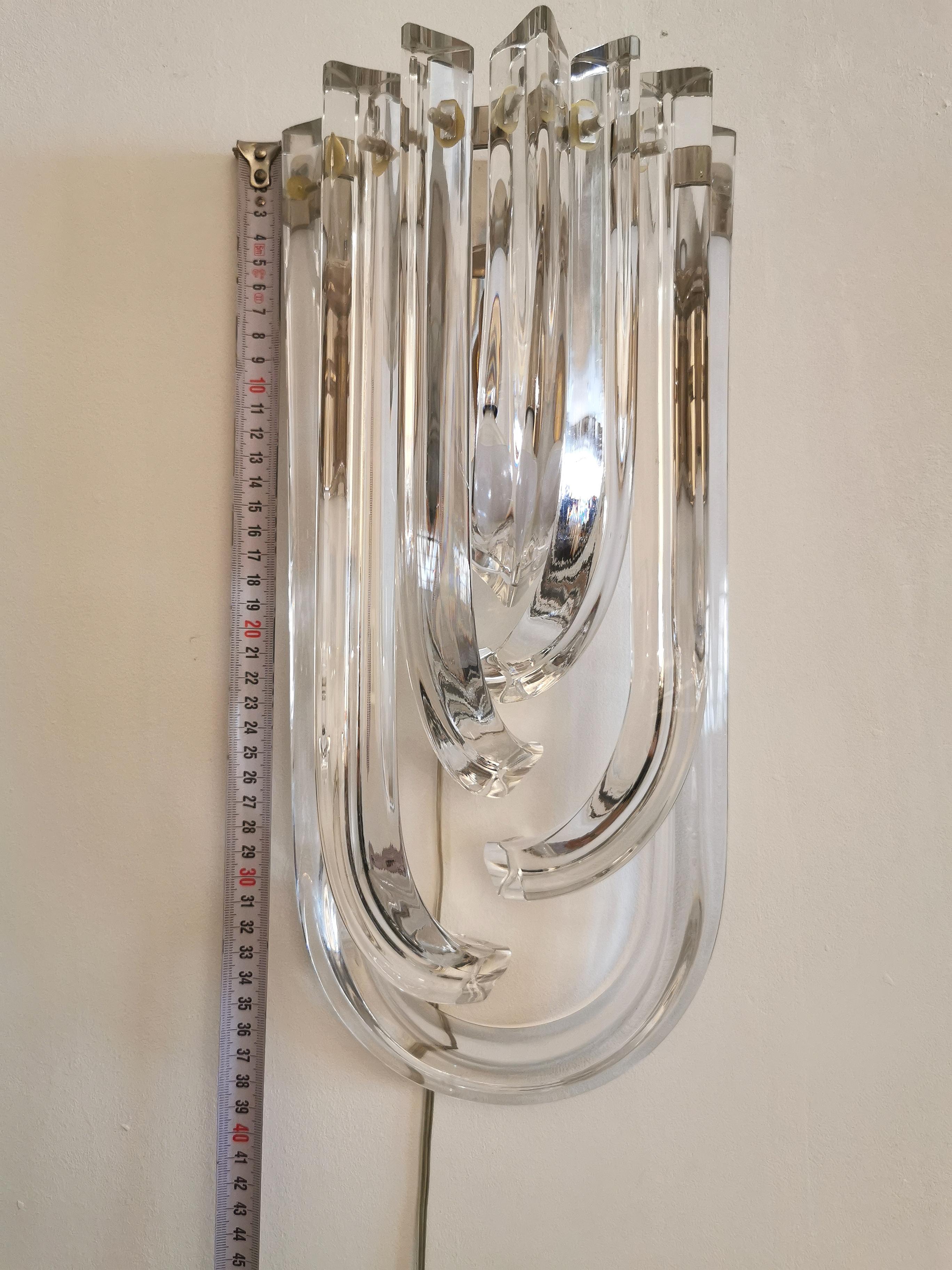 Wall Lamps Murano Glass by Venini Metal Aluminum Chromed Italy 1980s Set of 2 9