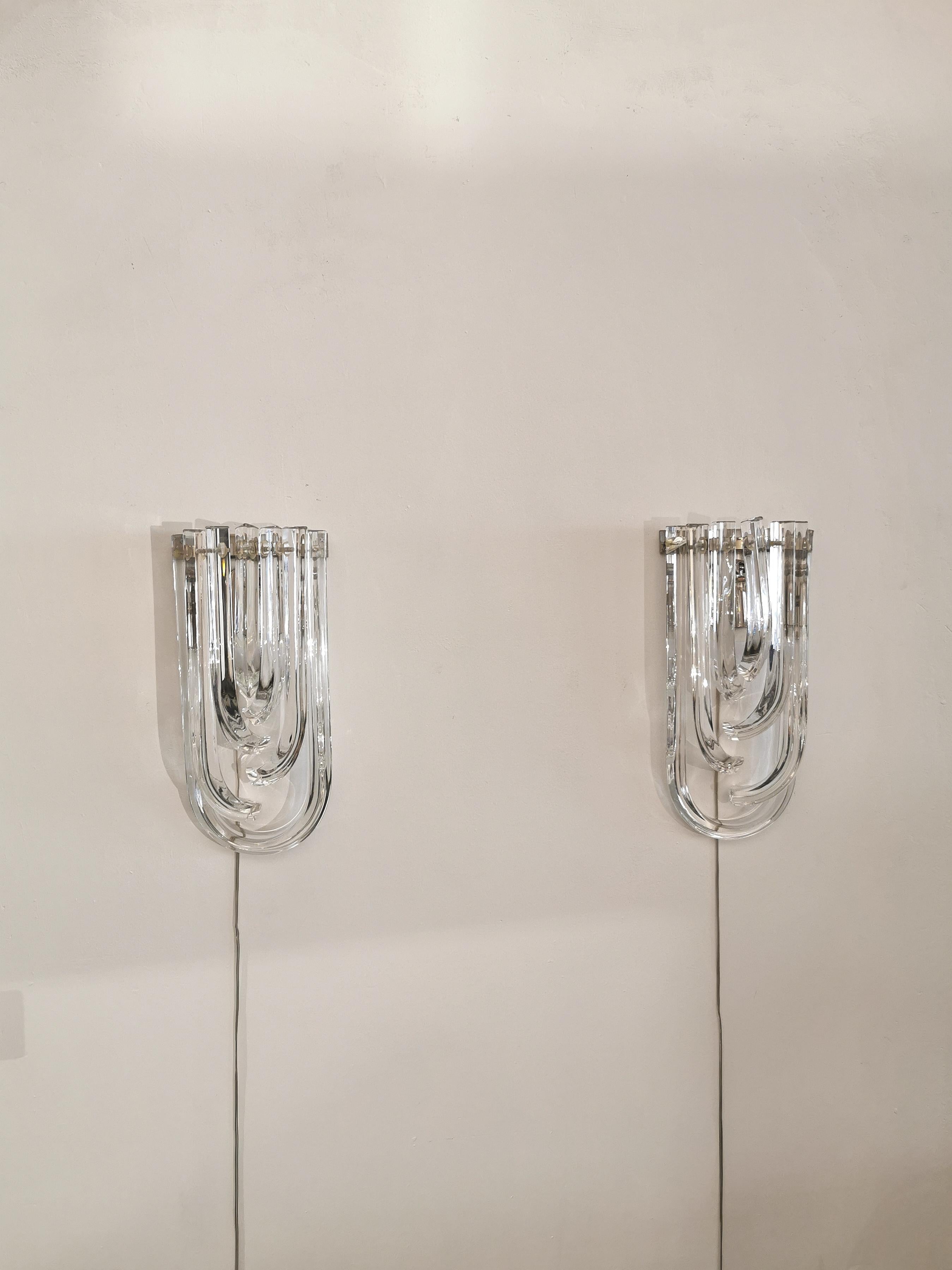 Wall Lamps Murano Glass by Venini Metal Aluminum Chromed Italy 1980s Set of 2 1