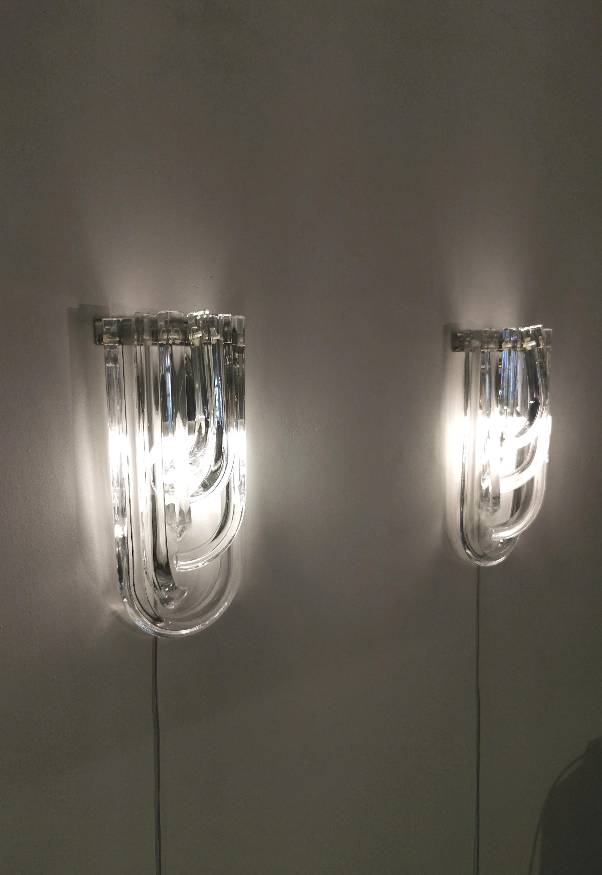 Wall Lamps Murano Glass by Venini Metal Aluminum Chromed Italy 1980s Set of 2 2