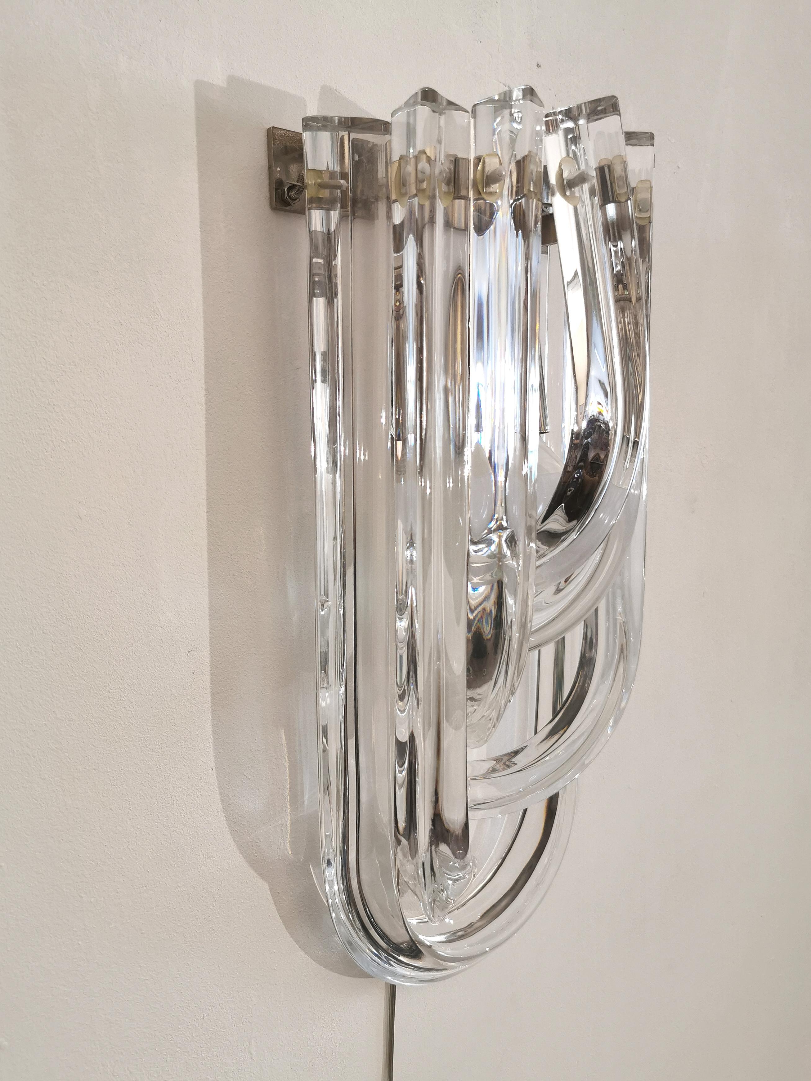 Wall Lamps Murano Glass by Venini Metal Aluminum Chromed Italy 1980s Set of 2 3