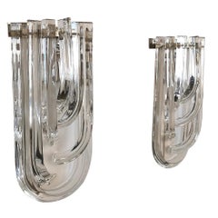 Wall Lamps Murano Glass by Venini Metal Aluminum Chromed Italy 1980s Set of 2
