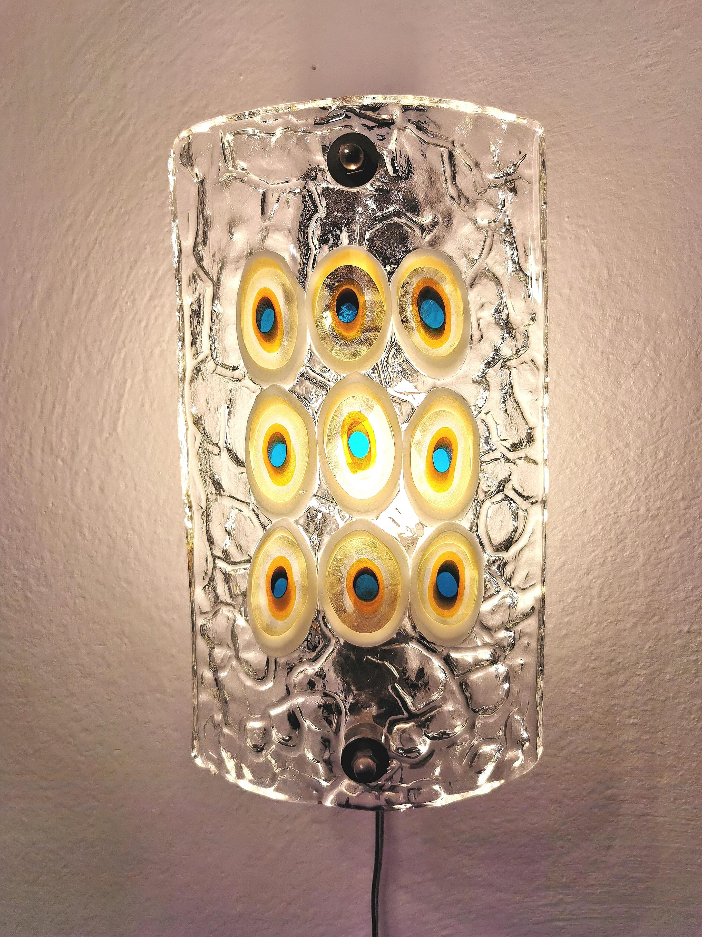 Wall Lights Sconces Murano Glass Brass Nickel-Plated Midcentury 1960s Set of 3 5