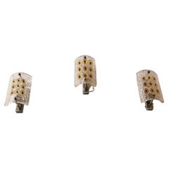  Wall Lights Sconces Murano Glass Brass Nickel-Plated Mid Century  60s Set of 3