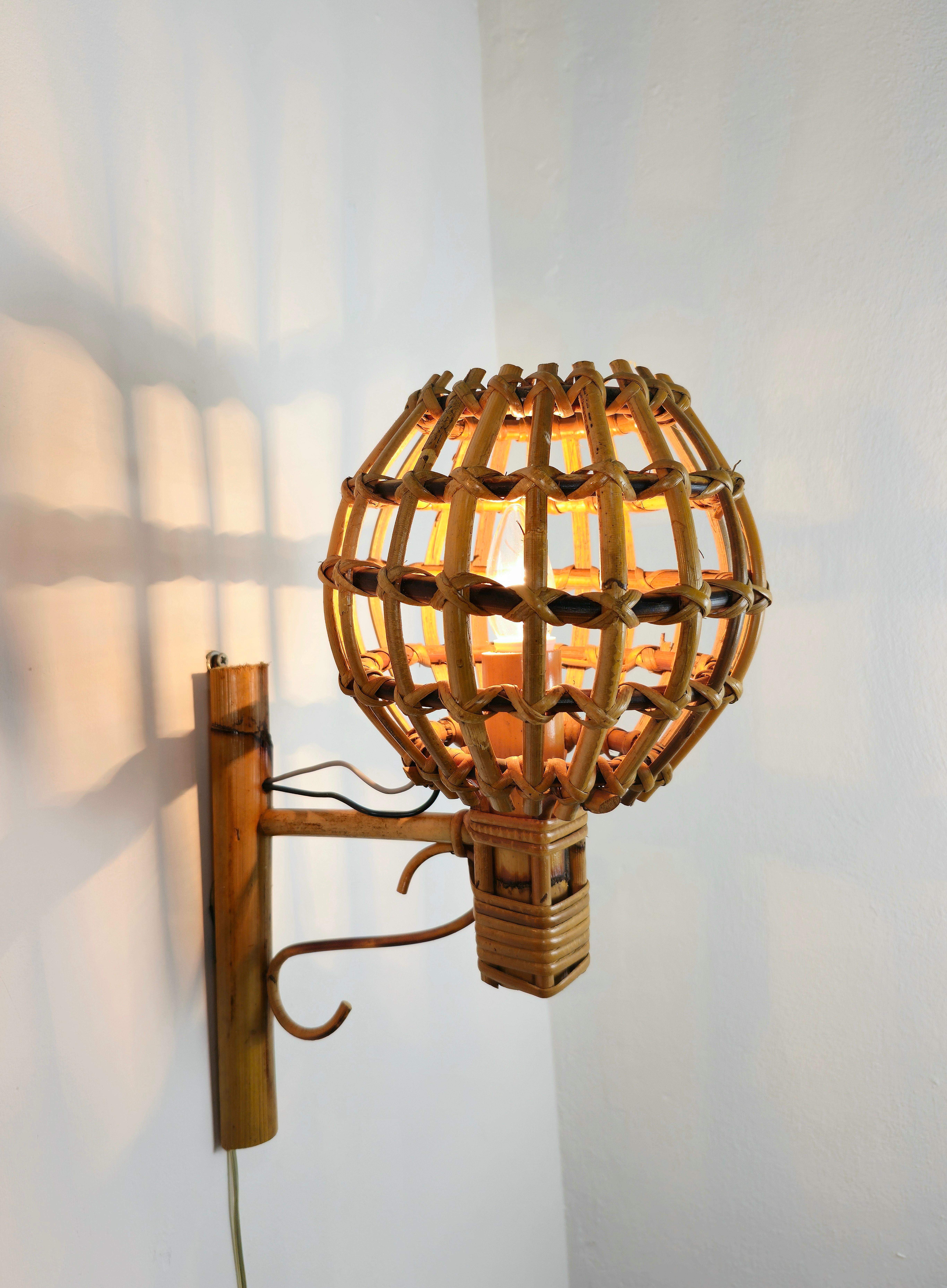 Wall Lights Rattan Bamboo Attributed to Louis Sognot Midcentury 1960s Set of 4  2