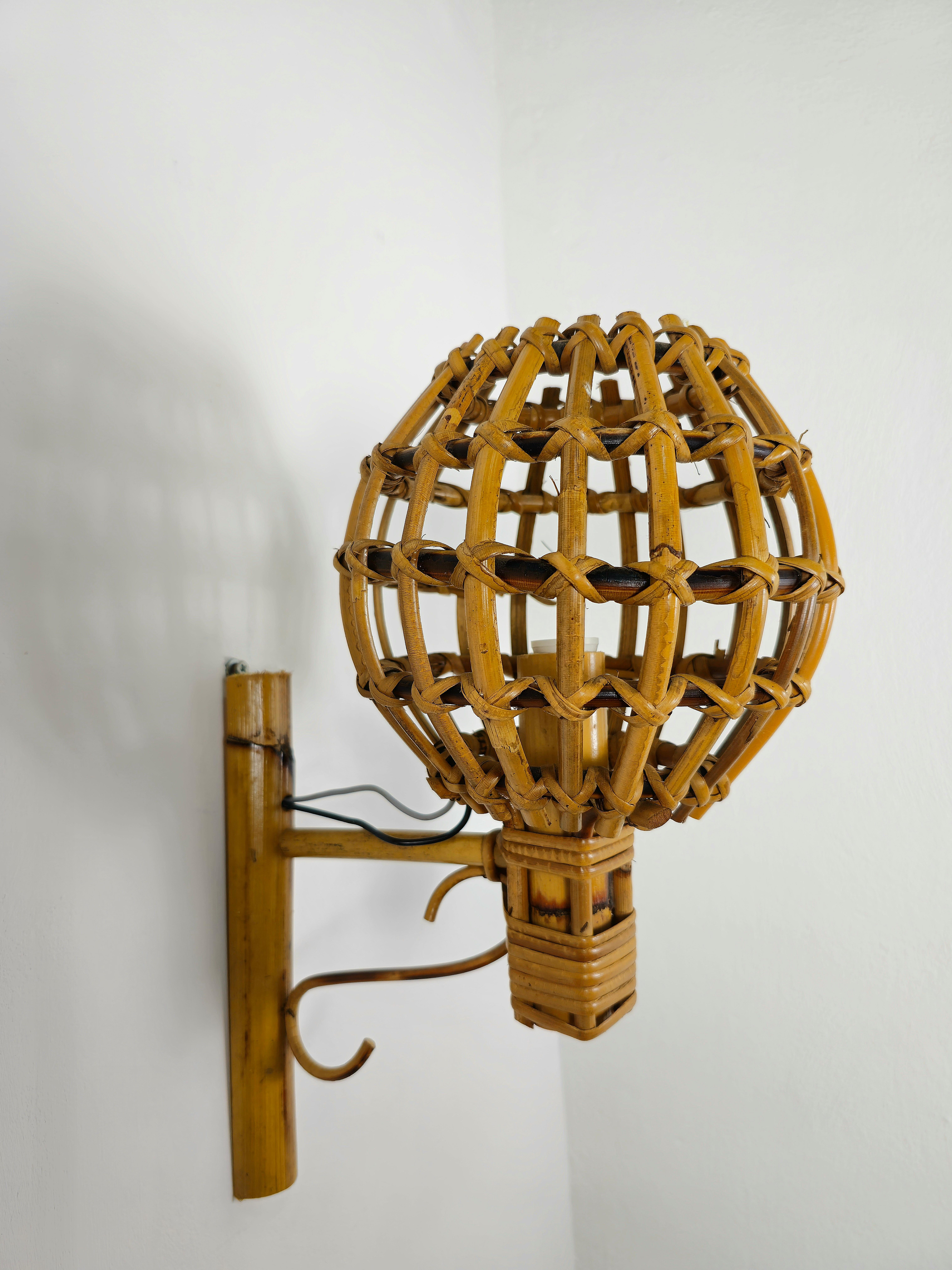 Wall Lights Rattan Bamboo Attributed to Louis Sognot Midcentury 1960s Set of 4  3