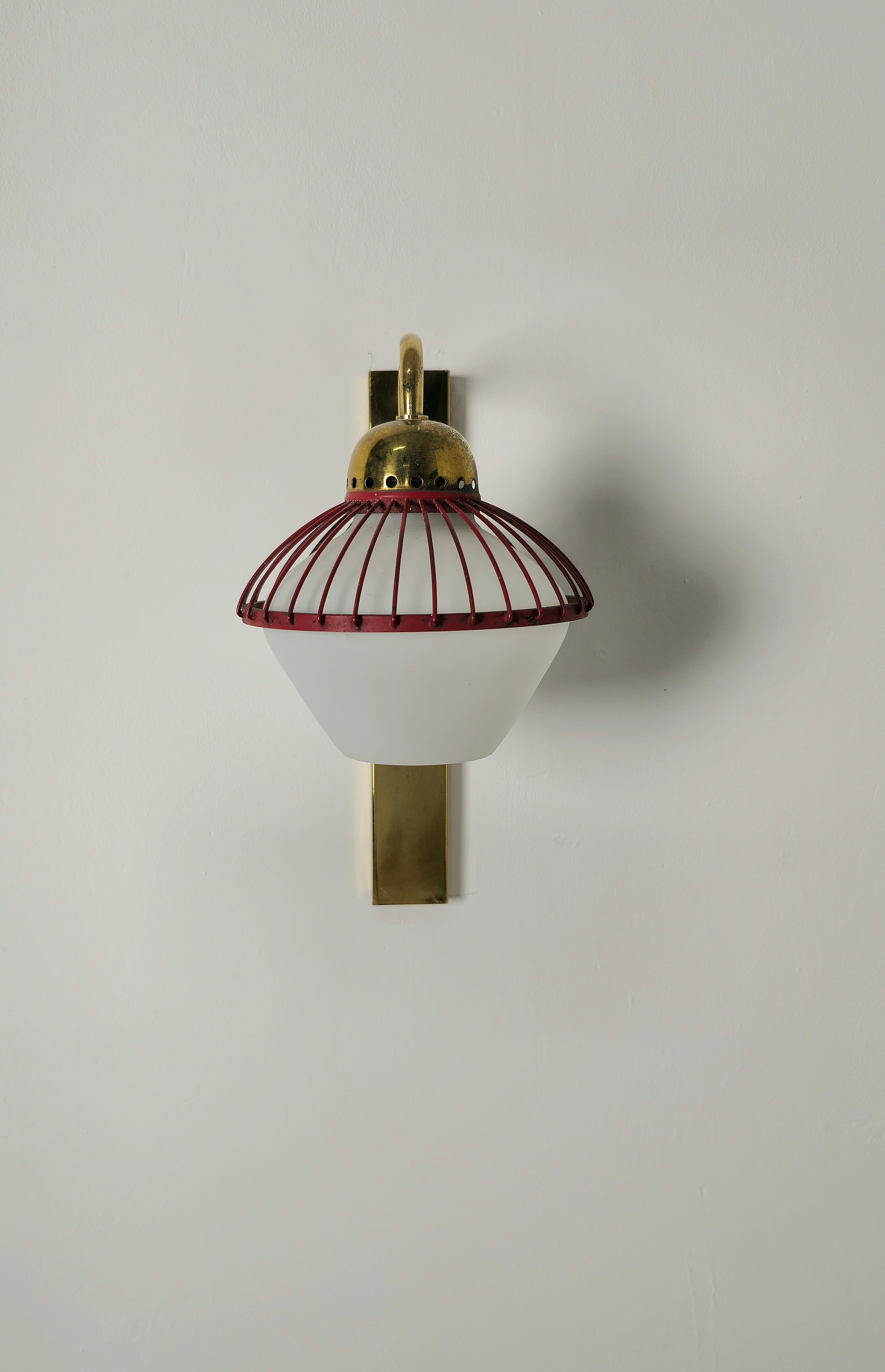20th Century Wall Lights Sconces Brass Opal Glass Attributed to Stilnovo Midcentury Set of 2 For Sale