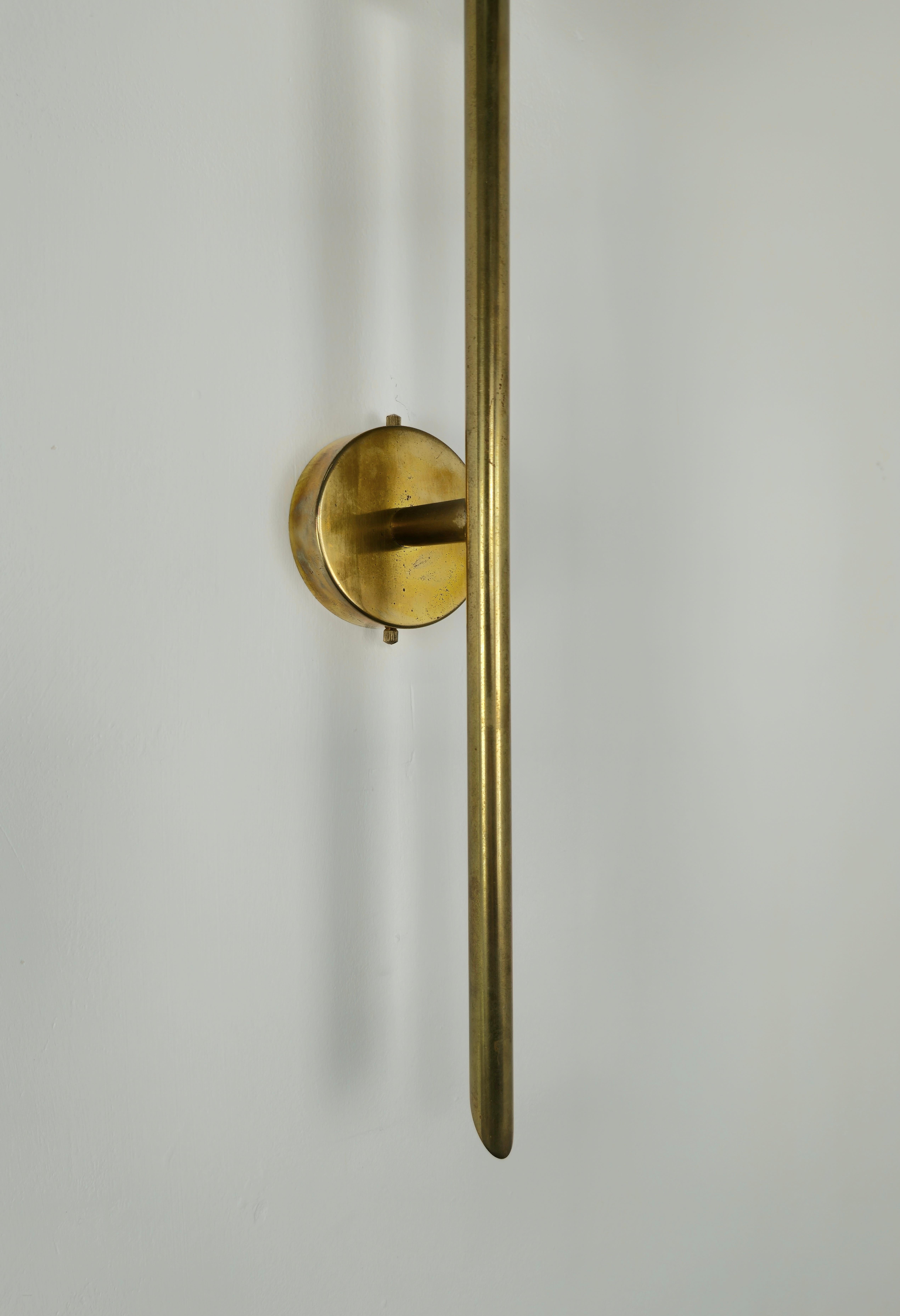 Pair of Wall Lights Sconces Brass Opaline Glass Midcentury Italian Design 1950s  6