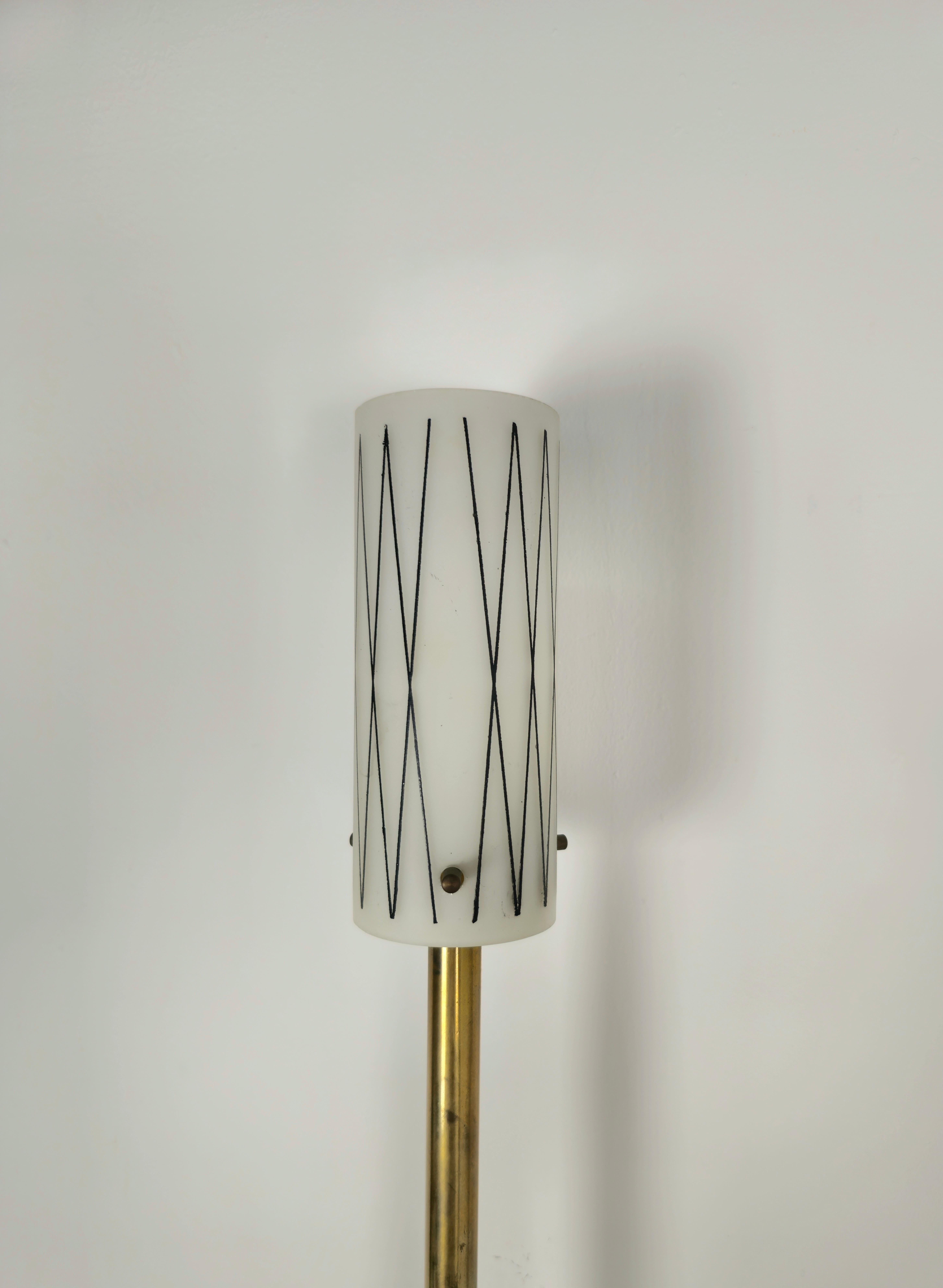 Pair of Wall Lights Sconces Brass Opaline Glass Midcentury Italian Design 1950s  3