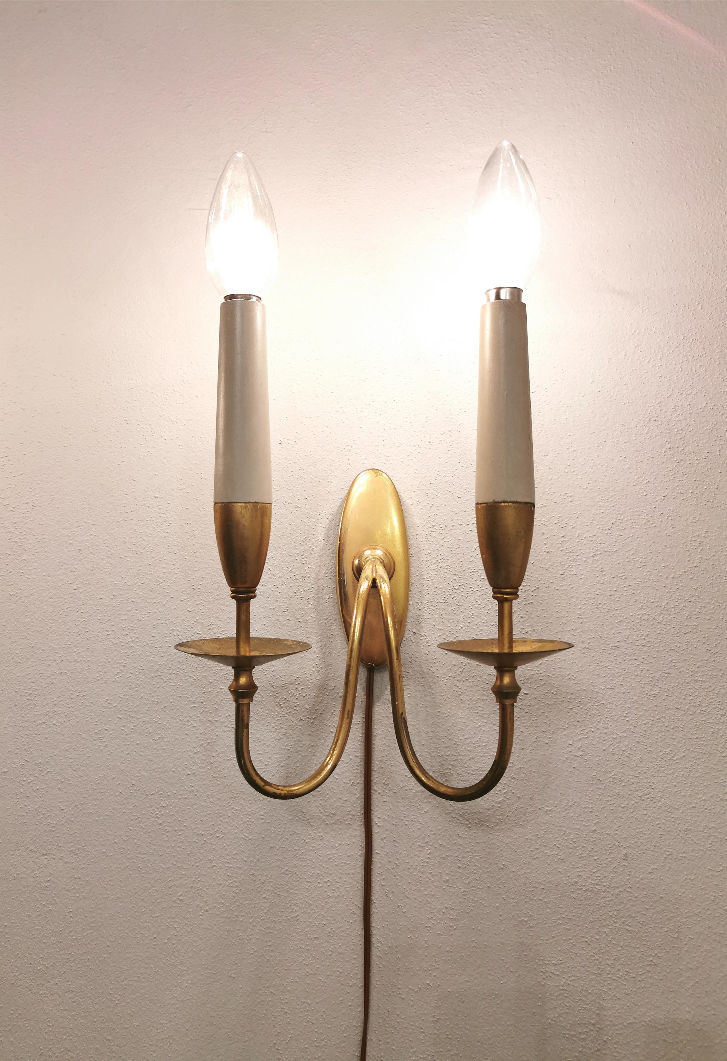 Wall Lights Sconces Brass Wood by Gio Ponti Mid Century Italy 1940s Set of 3 2