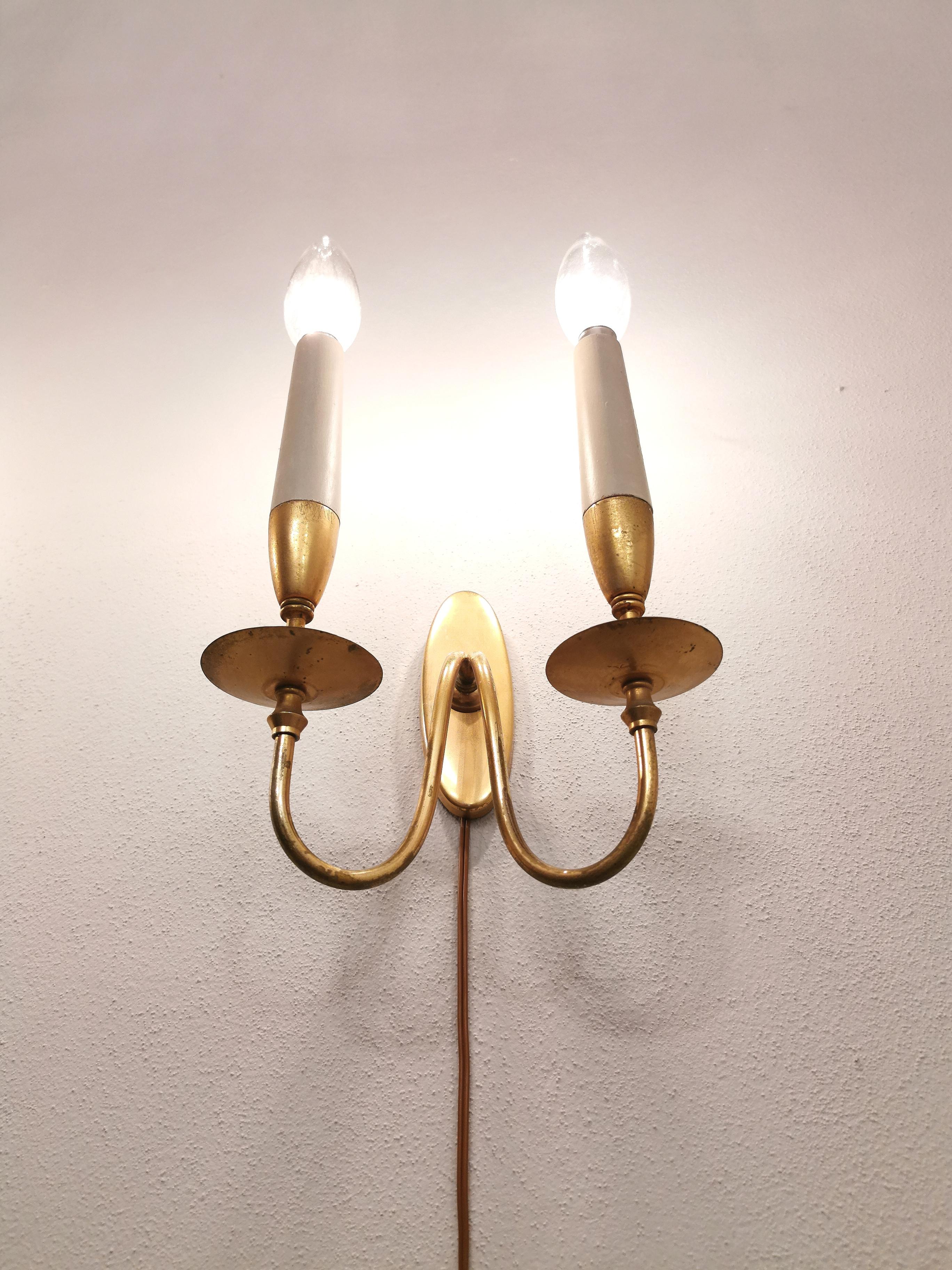 Wall Lights Sconces Brass Wood by Gio Ponti Mid Century Italy 1940s Set of 3 3