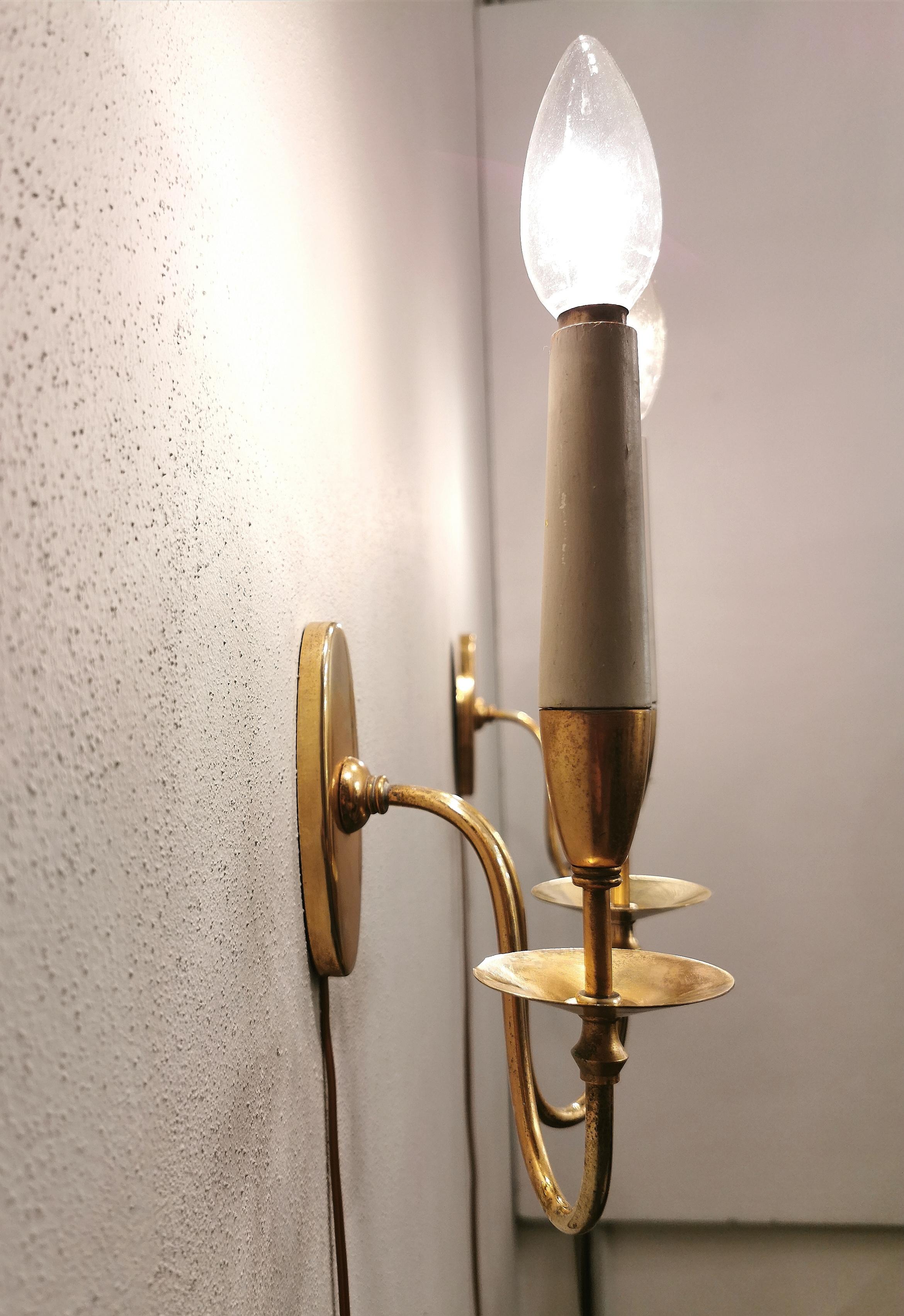 Wall Lights Sconces Brass Wood by Gio Ponti Mid Century Italy 1940s Set of 3 5