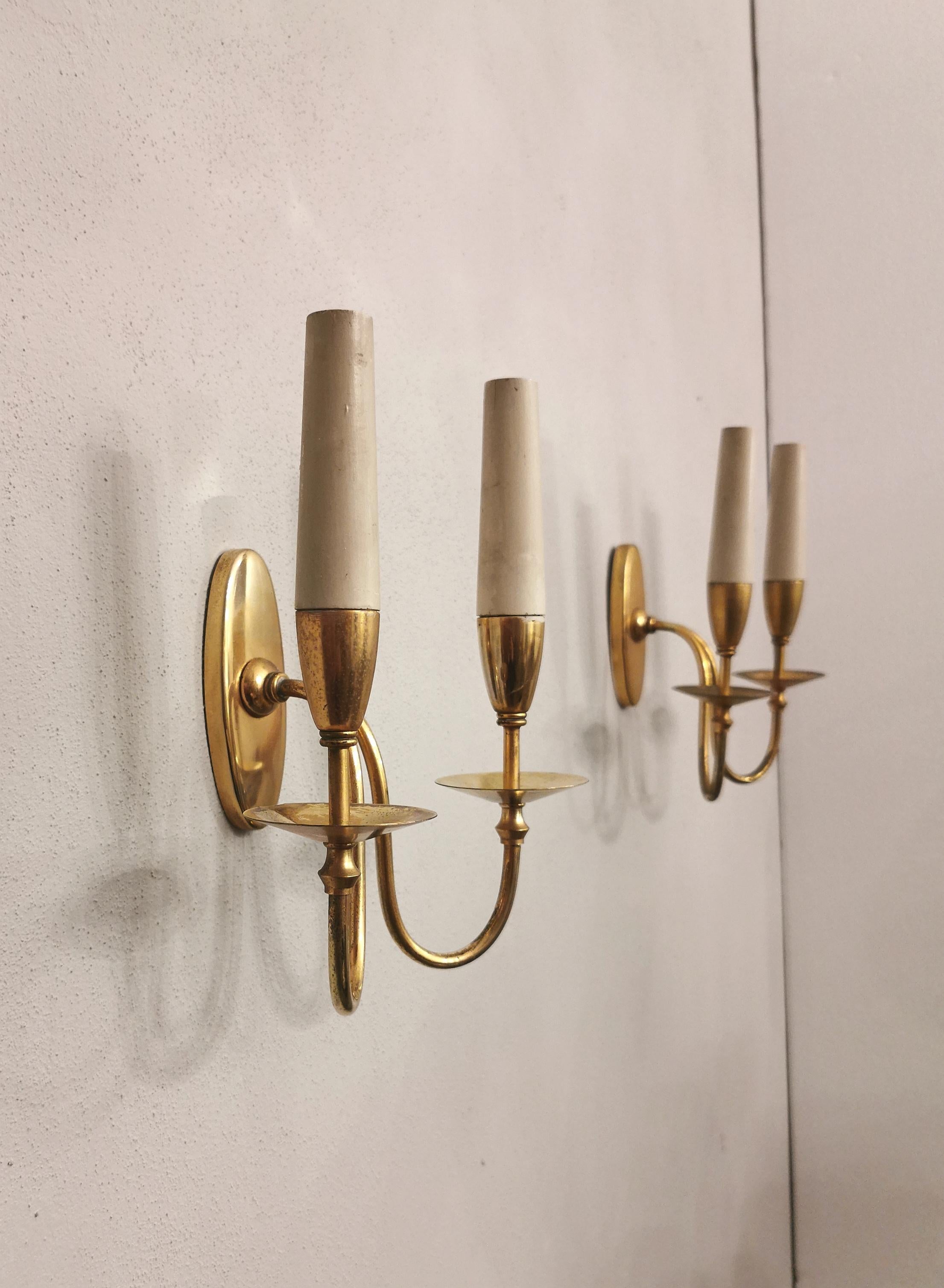Mid-20th Century Wall Lights Sconces Brass Wood by Gio Ponti Mid Century Italy 1940s Set of 3