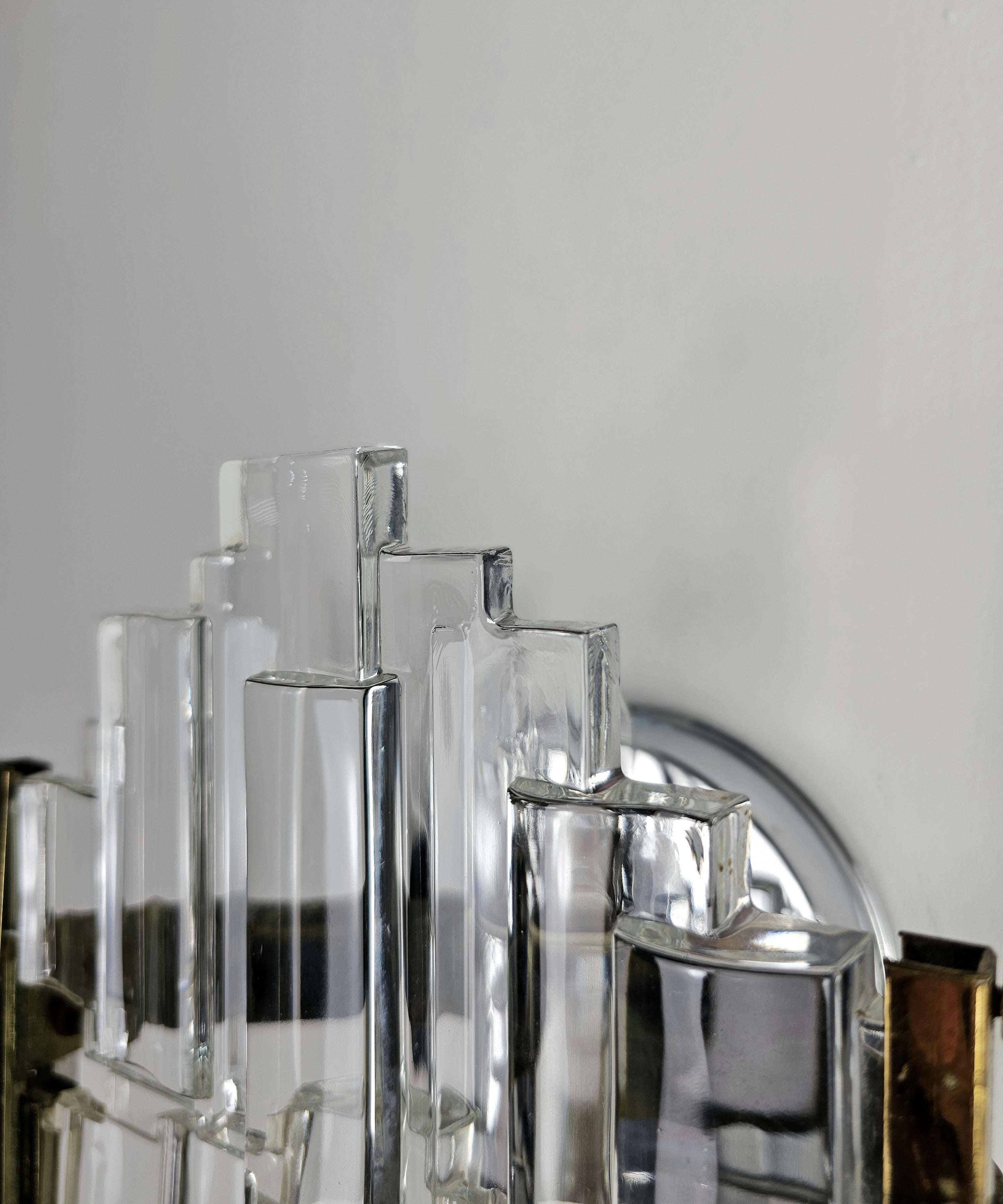 20th Century Pair of Wall Lights Sconces Gaetano Sciolari Stilkronen Glass Metal Midcentury  For Sale
