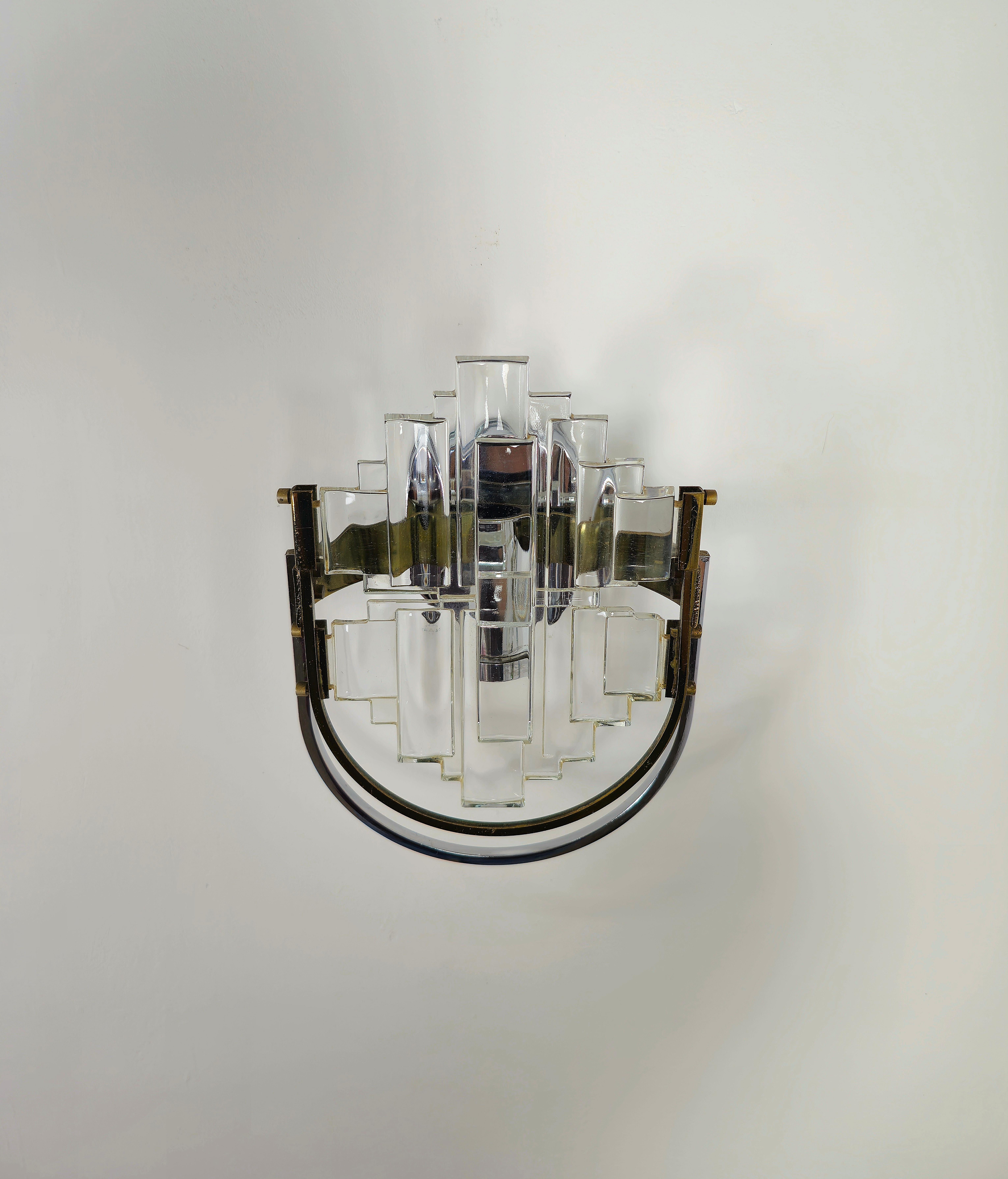 Pair of Wall Lights Sconces Gaetano Sciolari Stilkronen Glass Metal Midcentury 1