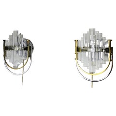 Pair of Wall Lights Sconces Gaetano Sciolari Stilkronen Glass Metal Midcentury