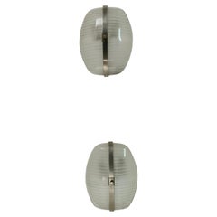 Wall Lights Sconces Magistretti for Artemide Brass Glass Midcentury, Italy 1960s