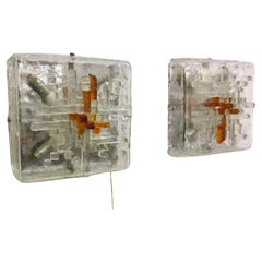 Wall Lights Sconces Murano Glass Metal Poliarte Midcentury Italy 1960s Set of 2