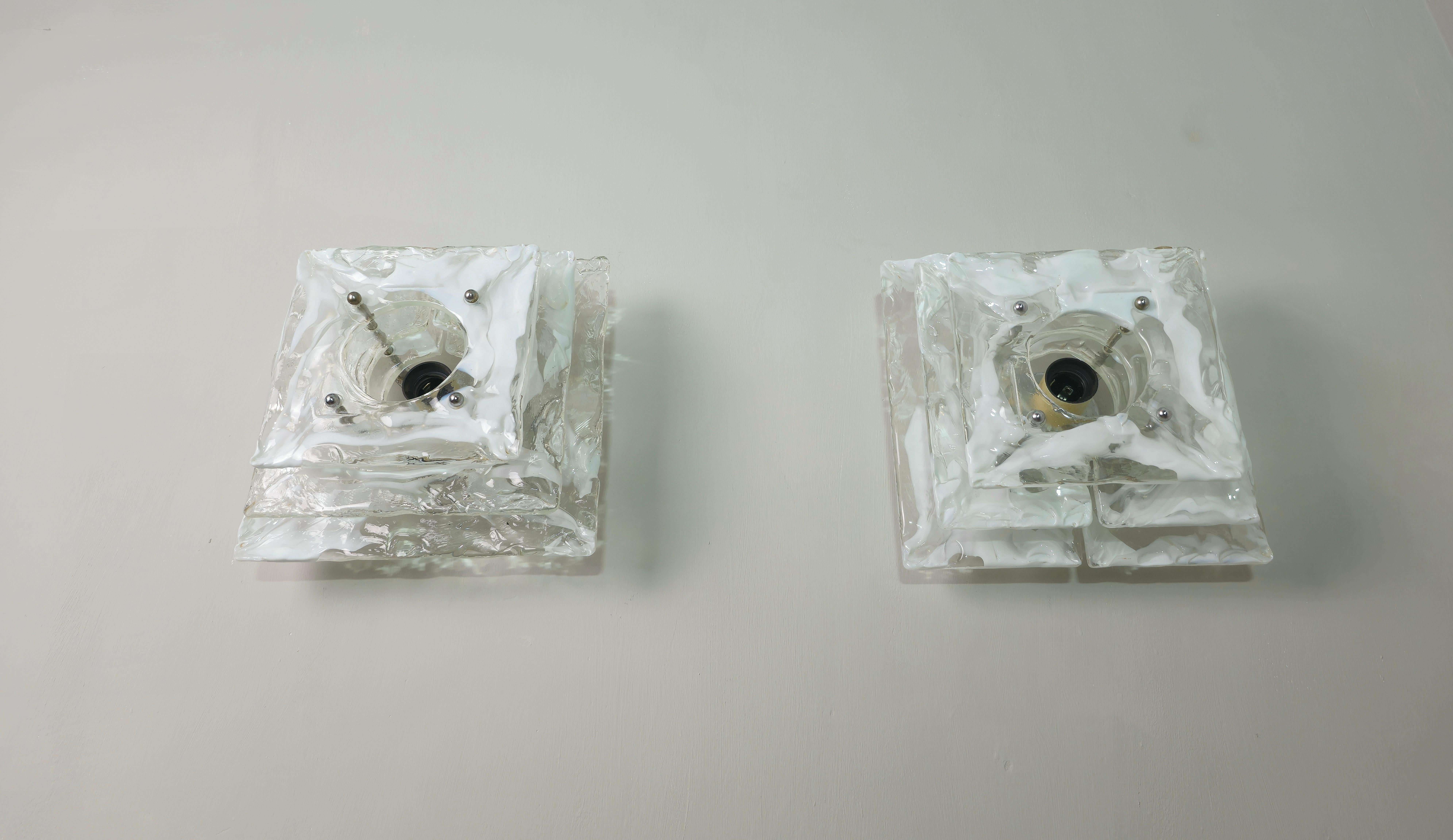 Wall Lights Sconces Nason Mazzega  Murano Glass Mid-Century Italy 70s Set of 3 For Sale 4
