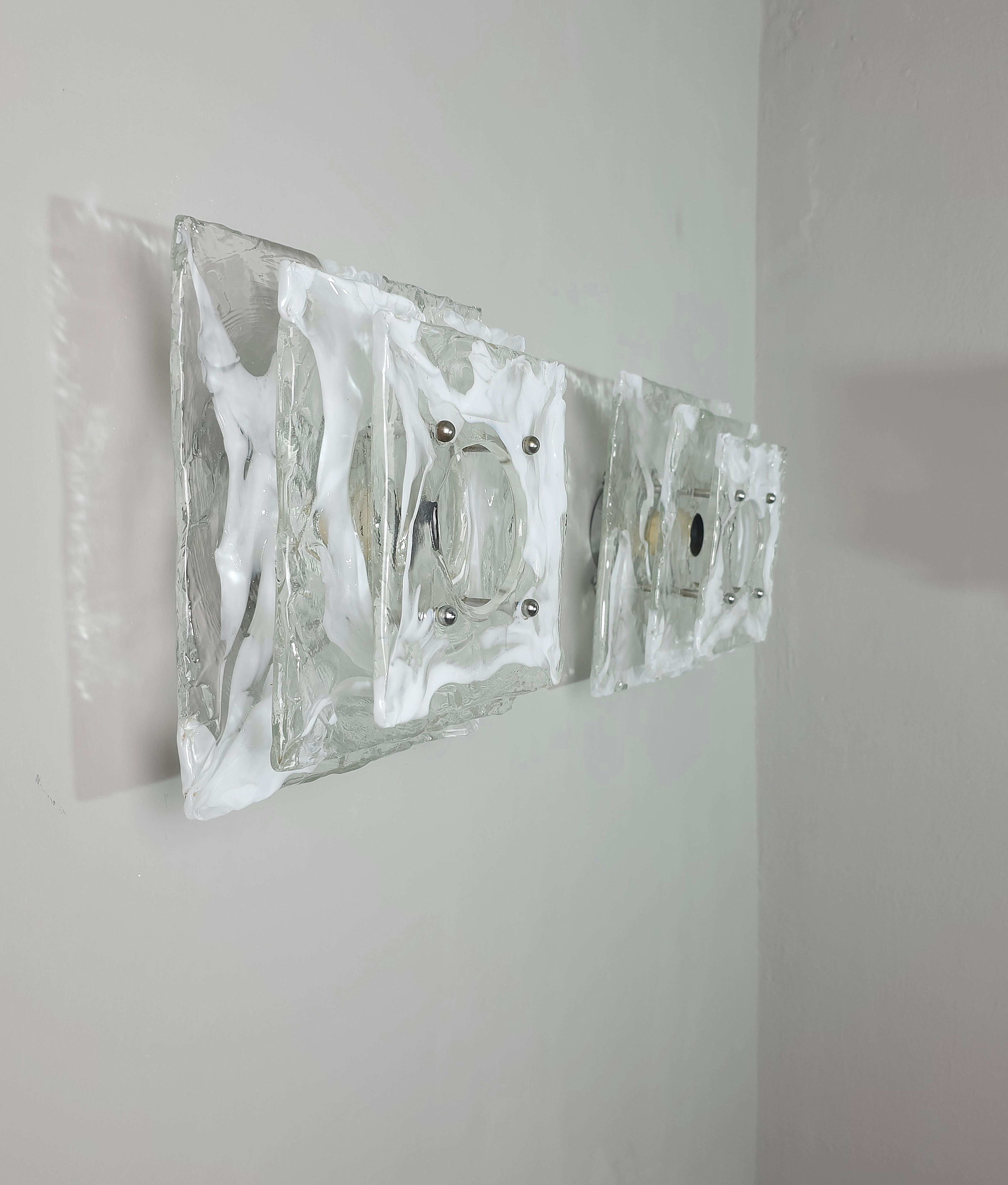 Italian Wall Lights Sconces Nason Mazzega  Murano Glass Mid-Century Italy 70s Set of 3 For Sale