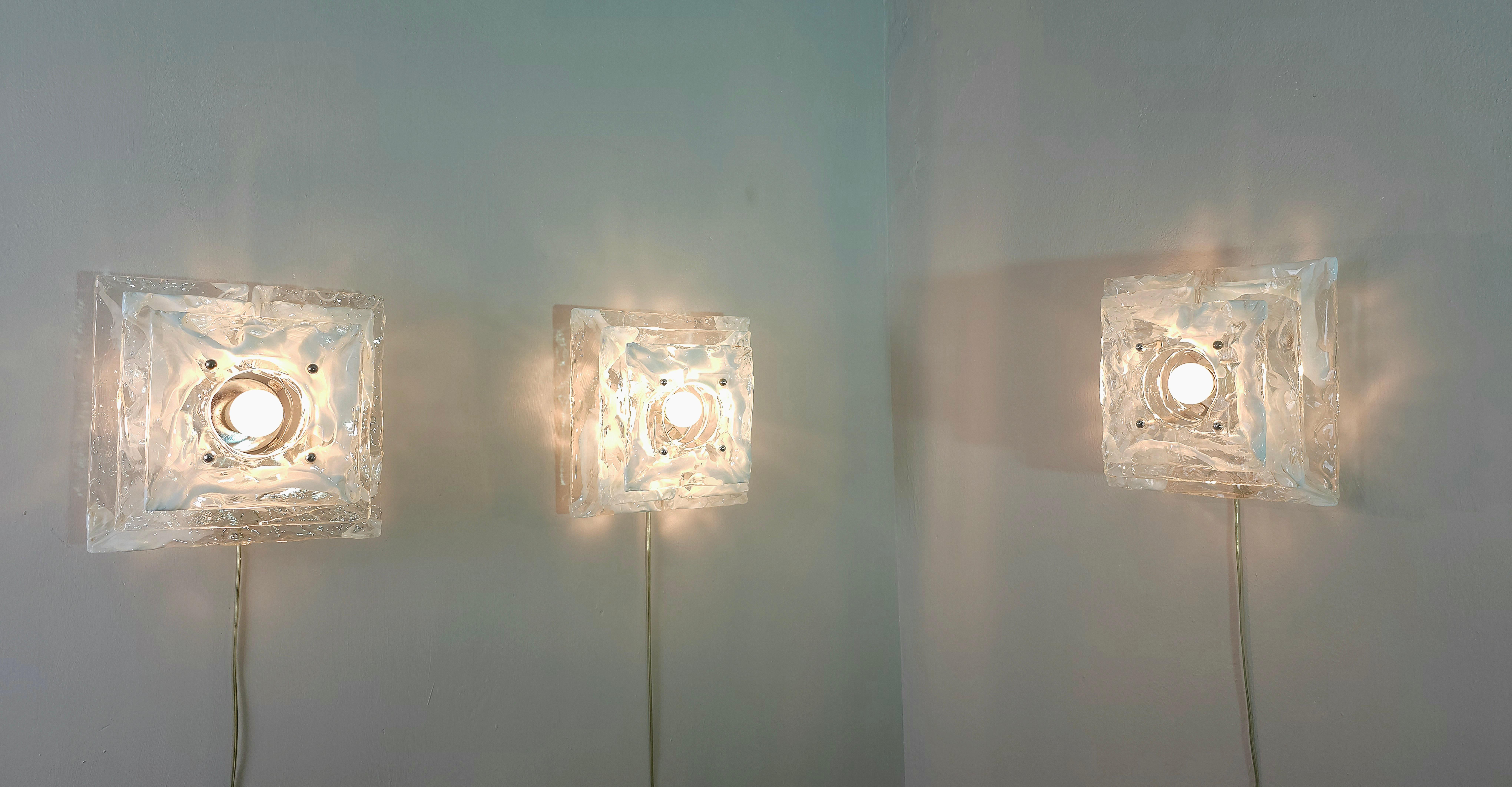 Wall Lights Sconces Nason Mazzega  Murano Glass Mid-Century Italy 70s Set of 3 In Good Condition For Sale In Palermo, IT