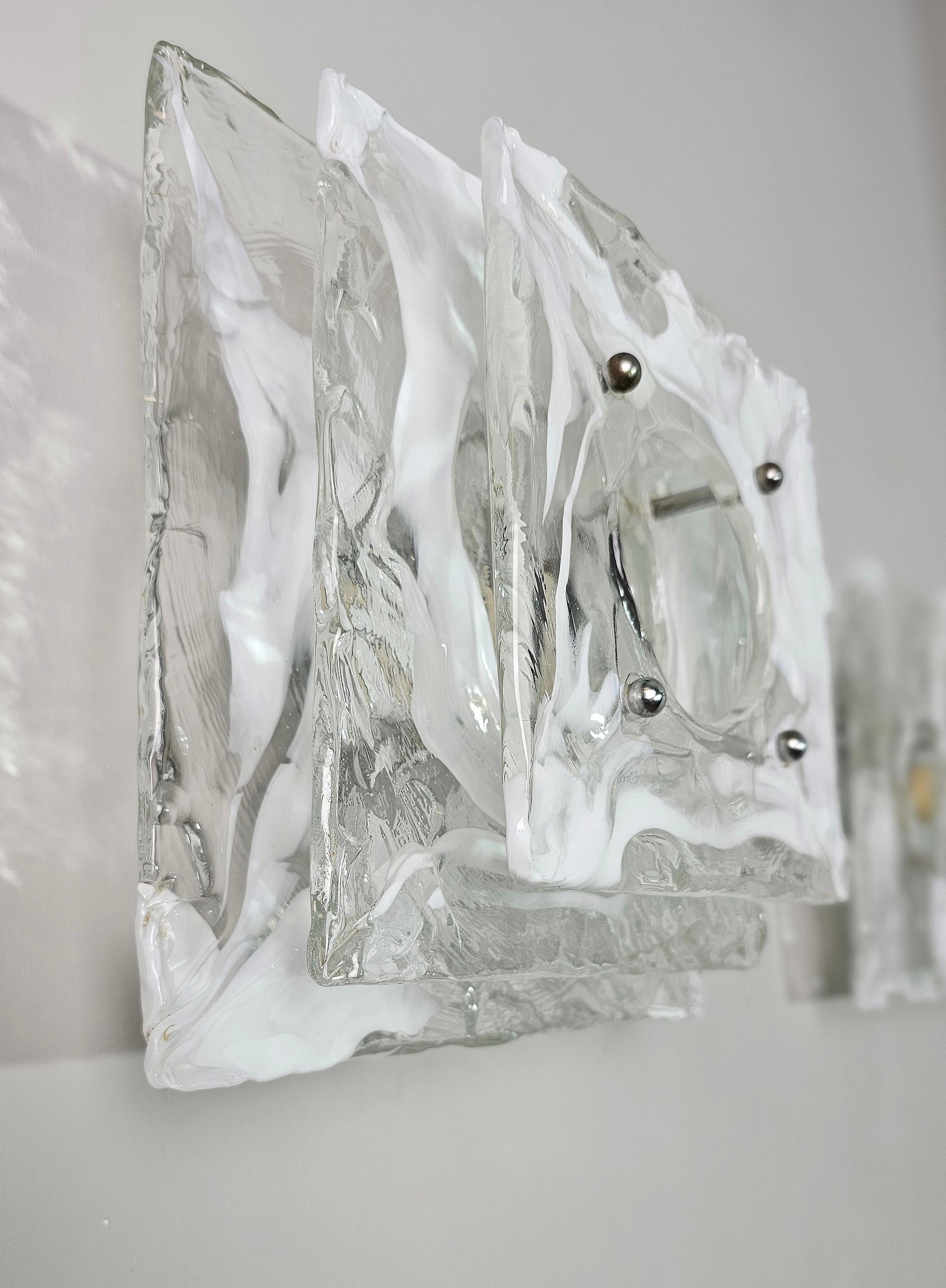 Metal Wall Lights Sconces Nason Mazzega  Murano Glass Mid-Century Italy 70s Set of 3 For Sale