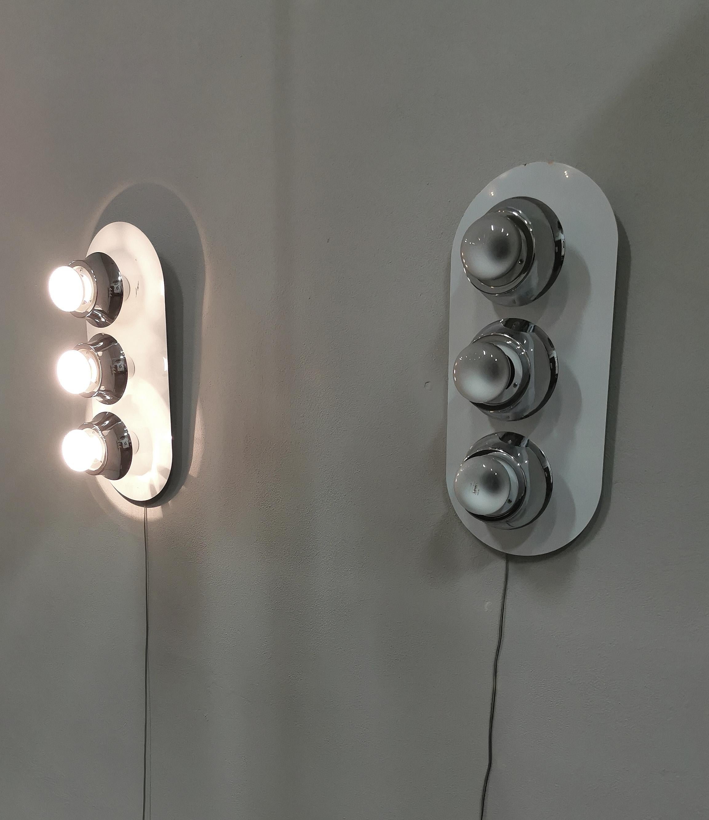Pair of Wall Lights Sconces White Enameled Metal Midcentury Italian Design 1970  6