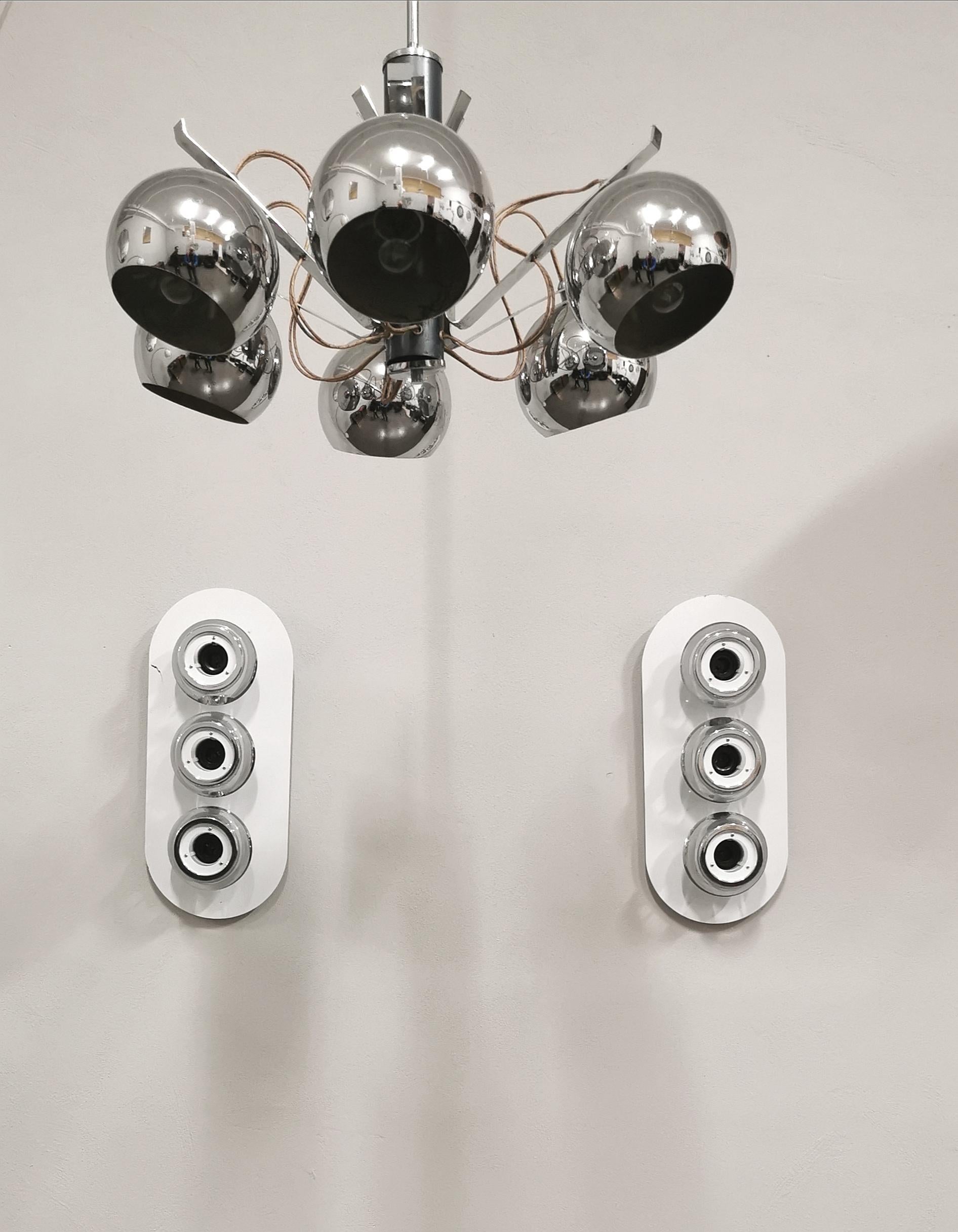 Pair of Wall Lights Sconces White Enameled Metal Midcentury Italian Design 1970  7