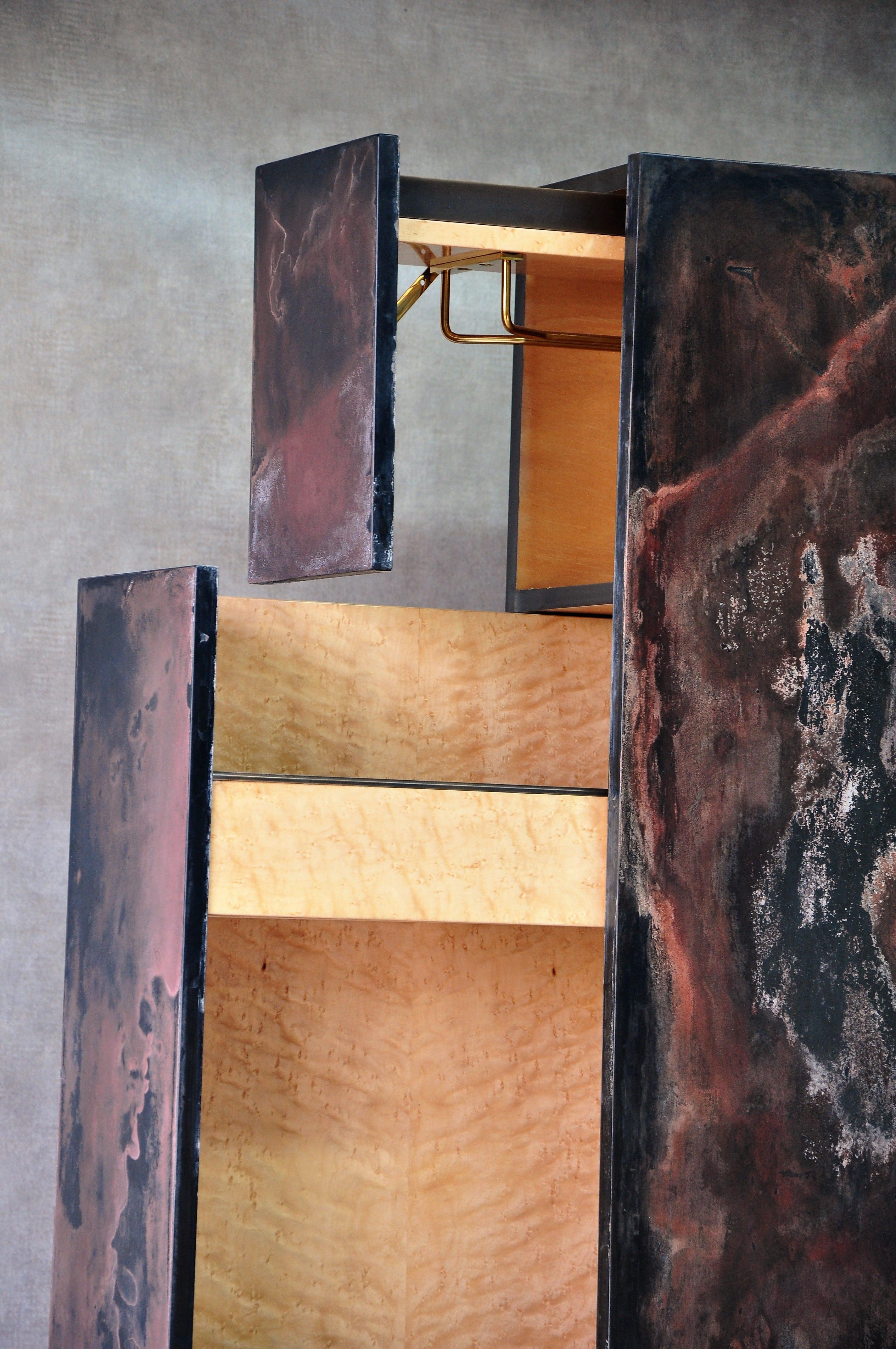 Bronze Wall Liquor Cabinet by Frédérique Domergue, One-of-a-kind, Contemporary For Sale