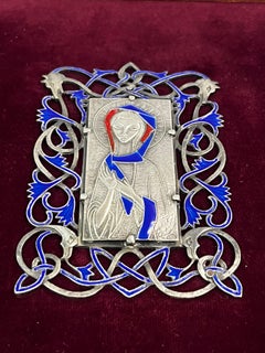 Parete Madonna celtica Madre Maria argento 925 smalto Ottaviani 1960s Italia