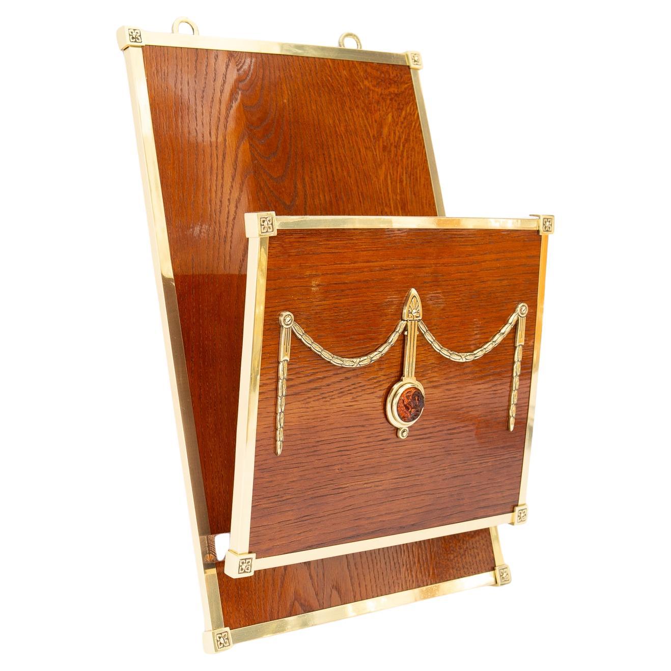 Wall magazine wood and brass rack vienna around 1920s
