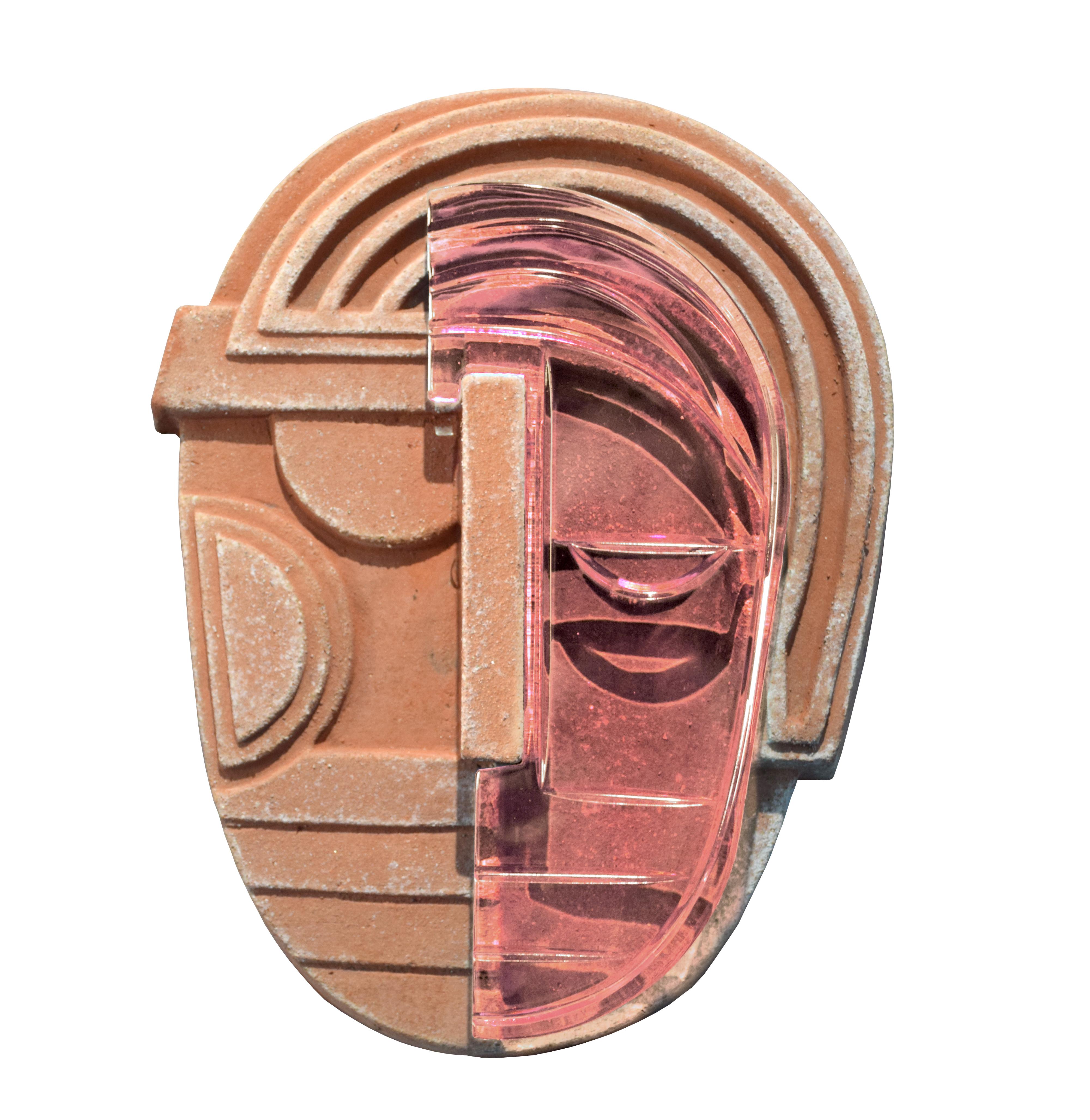 Hand-Carved Wall Mask in Terracotta, Made in Italy For Sale