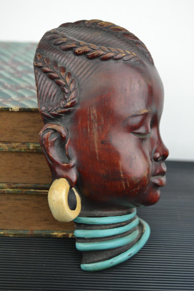 Wall Mask of Afro Child, Afro Woman , Mid-20th Century, Germany For Sale 5