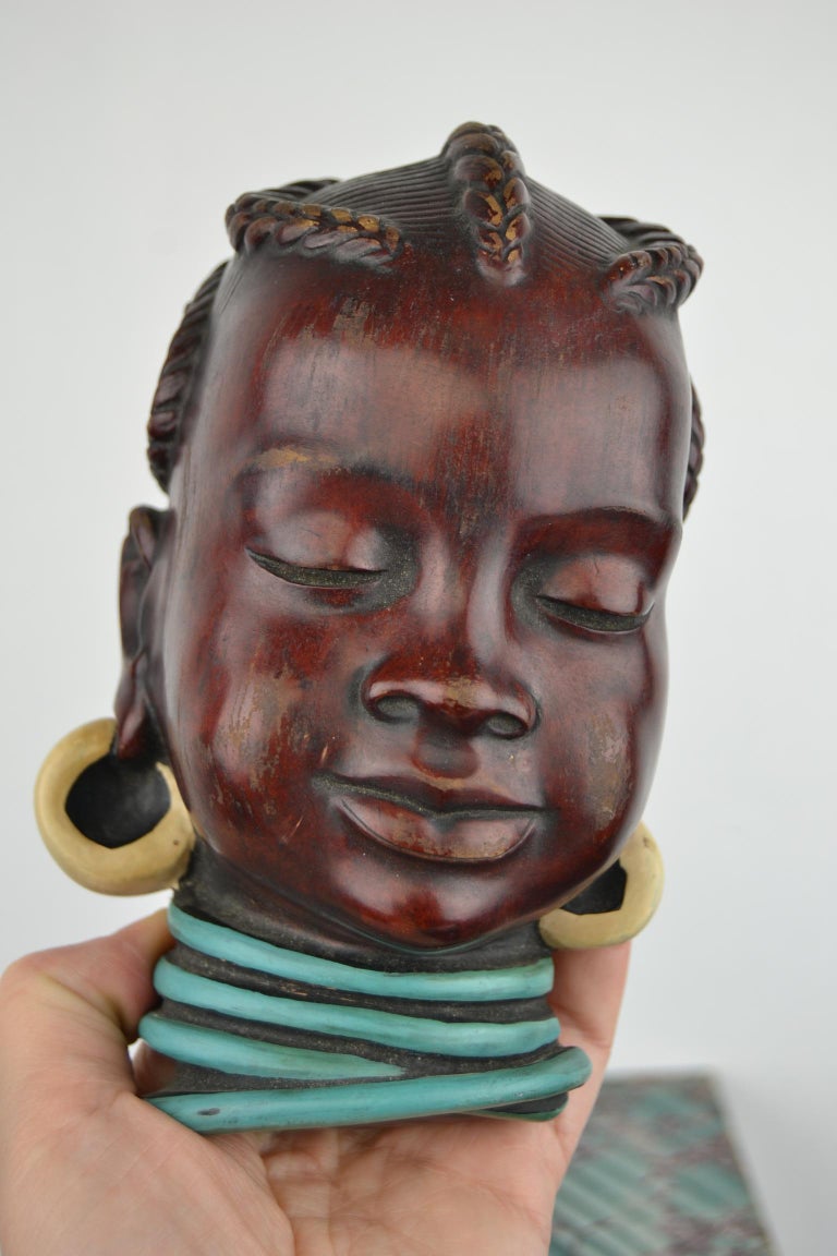 Wall Mask of Afro Child, Afro Woman , Mid-20th Century, Germany For Sale 7