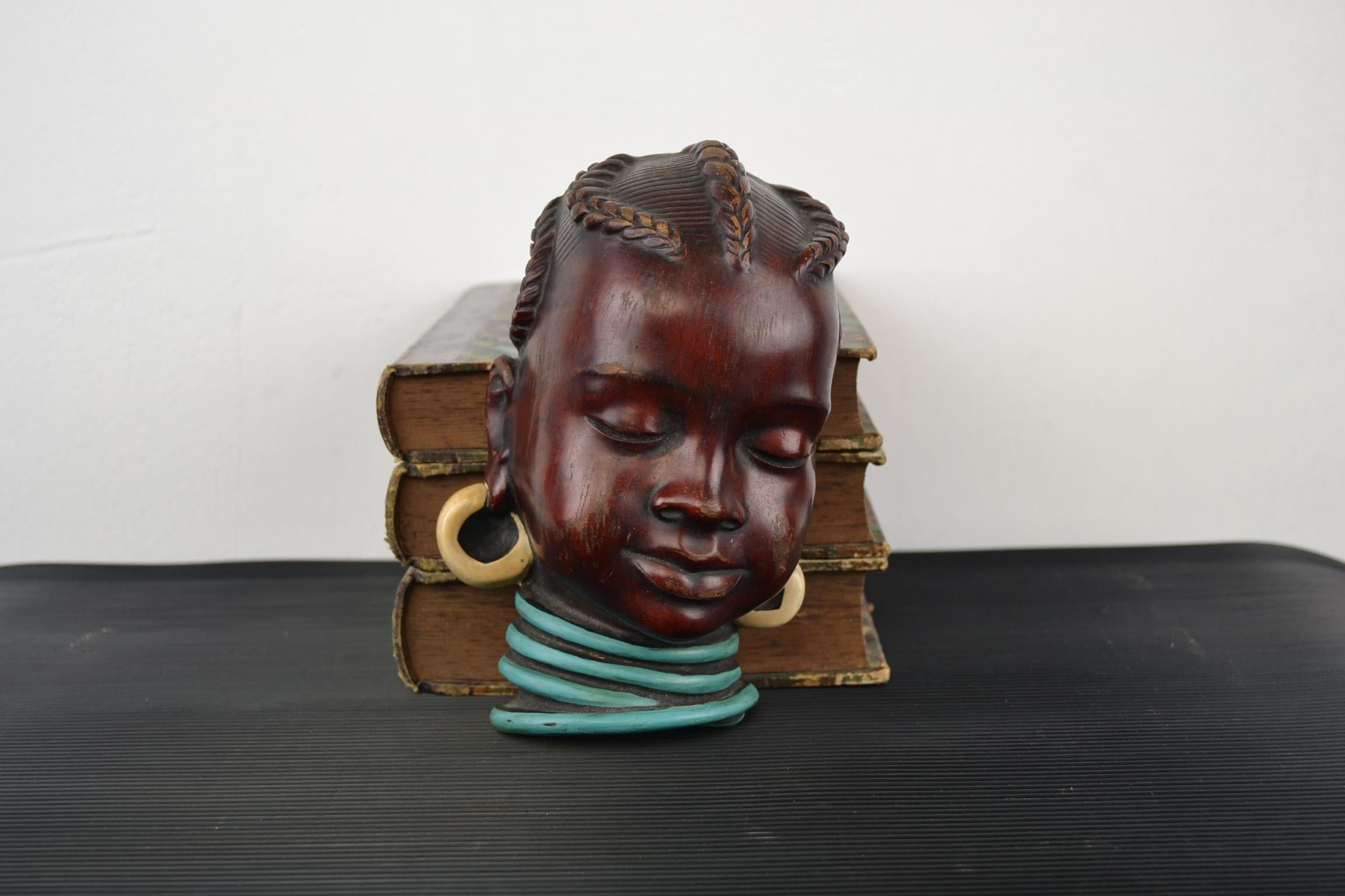 Mid-Century Modern Wall Mask of Afro Child, Afro Woman , Mid-20th Century, Germany