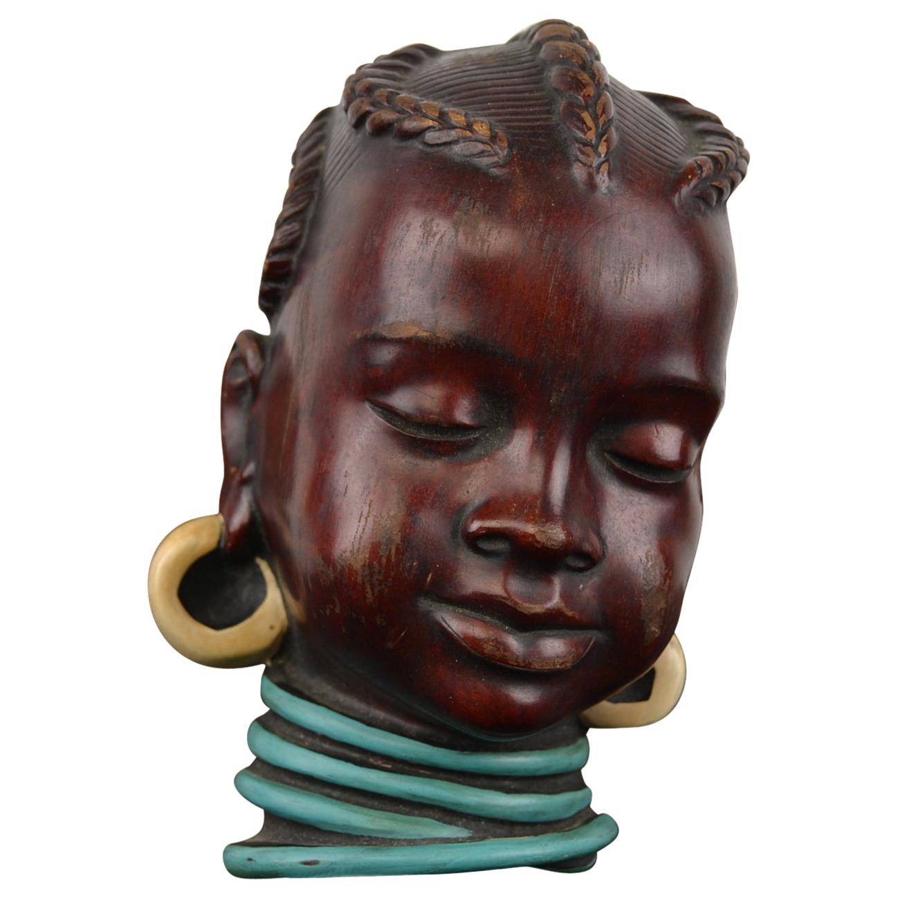Wall Mask of Afro Child, Afro Woman , Mid-20th Century, Germany
