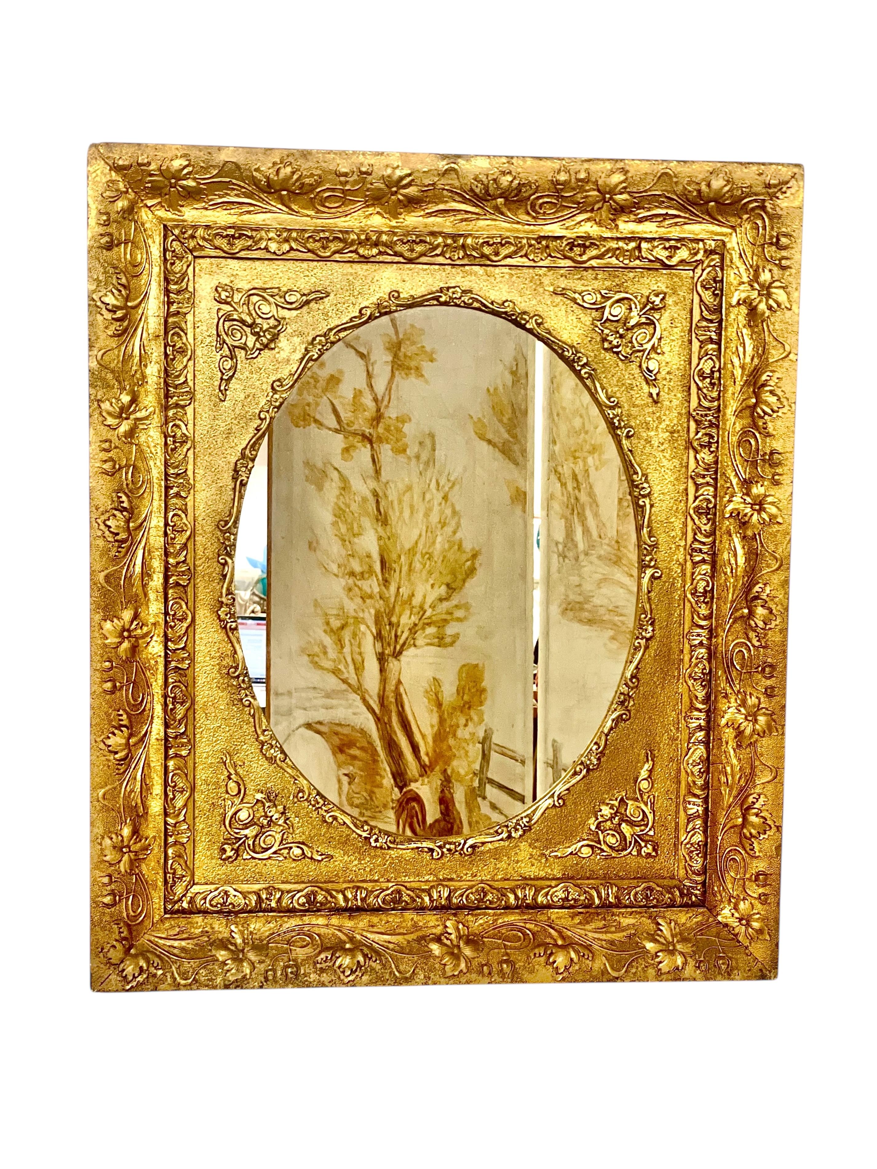 Specchio Médaillon da parete con cornice floreale dorata in vendita 2